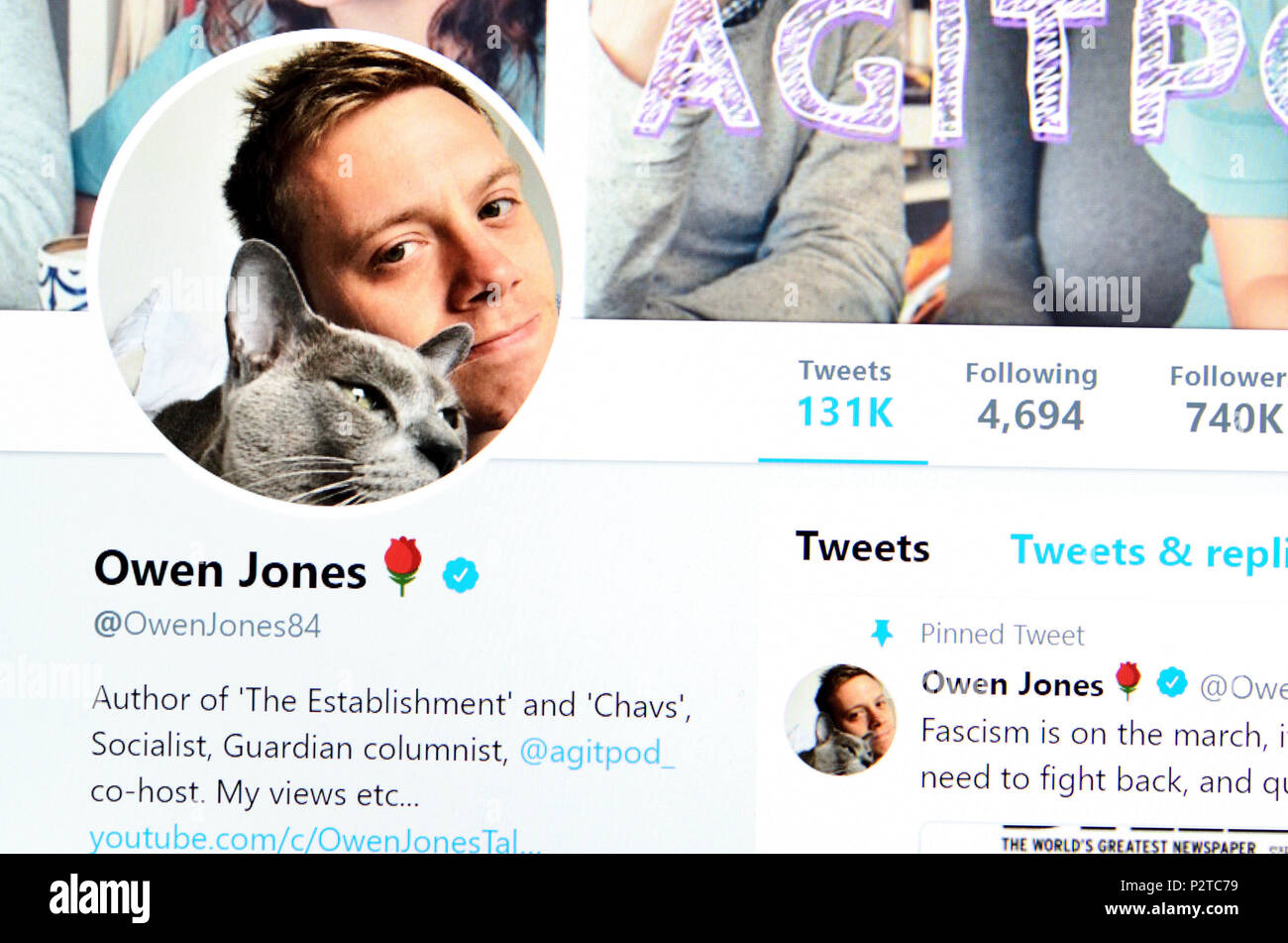 Owen Jones pagina su Twitter (2018) Foto Stock