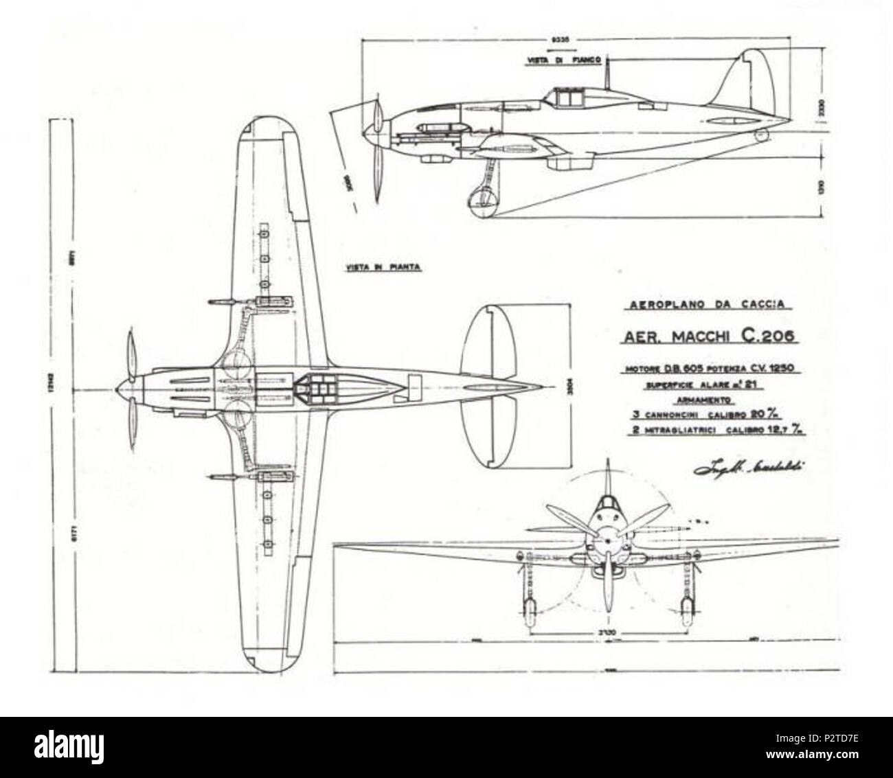 . Italiano: tre viste del Macchi C.205V . 1943. design ufficiale 13 C.205 Foto Stock