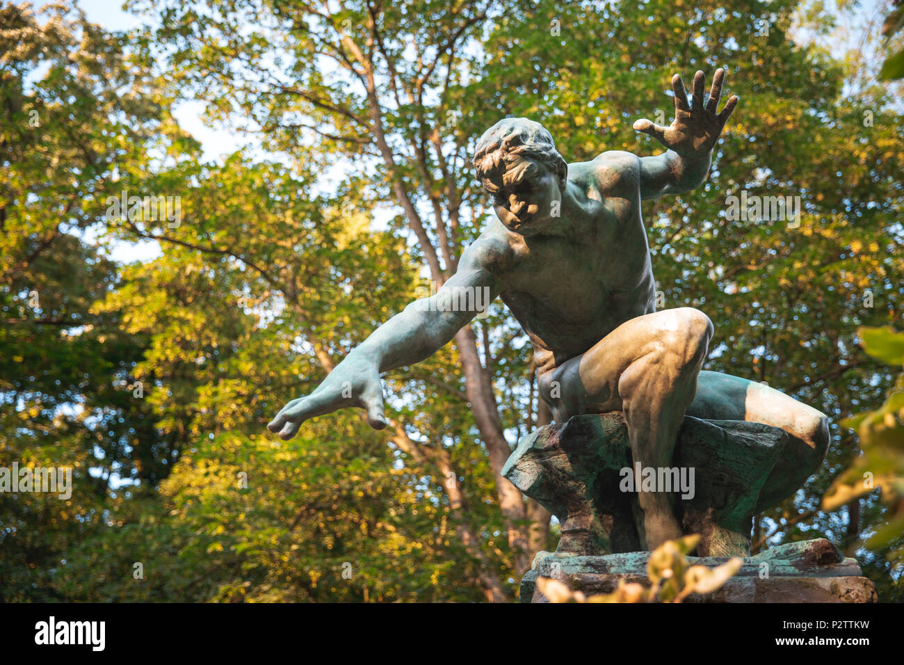 Statua del dio del vento del nord Boreas (Dieu Borée) a Josaphat Park Bruxelles Foto Stock