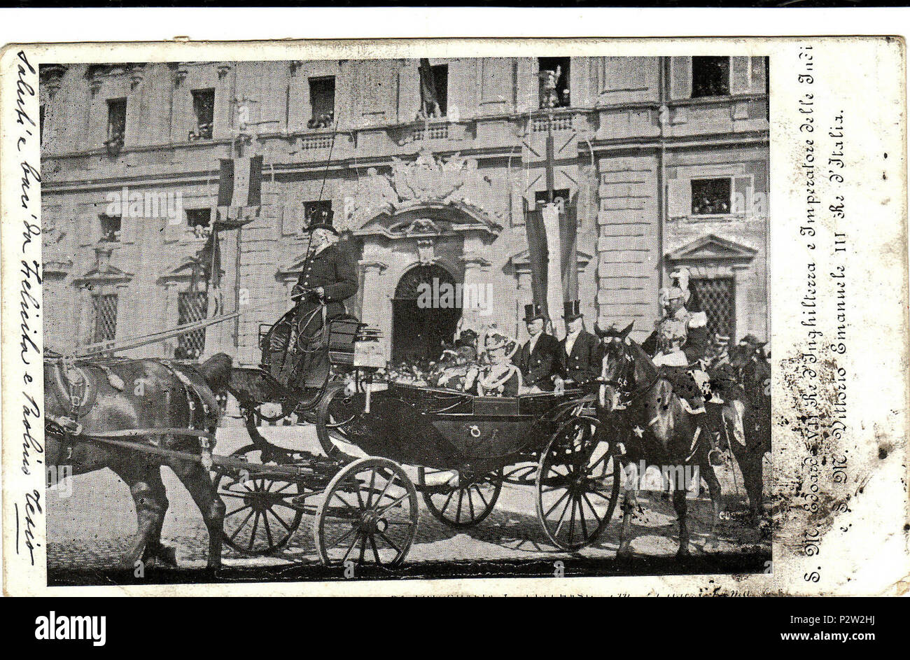 . Italiano: cartolina fotografica ritraente l' entrata al Quirinale di Re Vittorio Emanuele III con re Edoardo VII . 1903. Unknown 24 Edoardo VII RE D'INGHILTERRA A ROMA Foto Stock