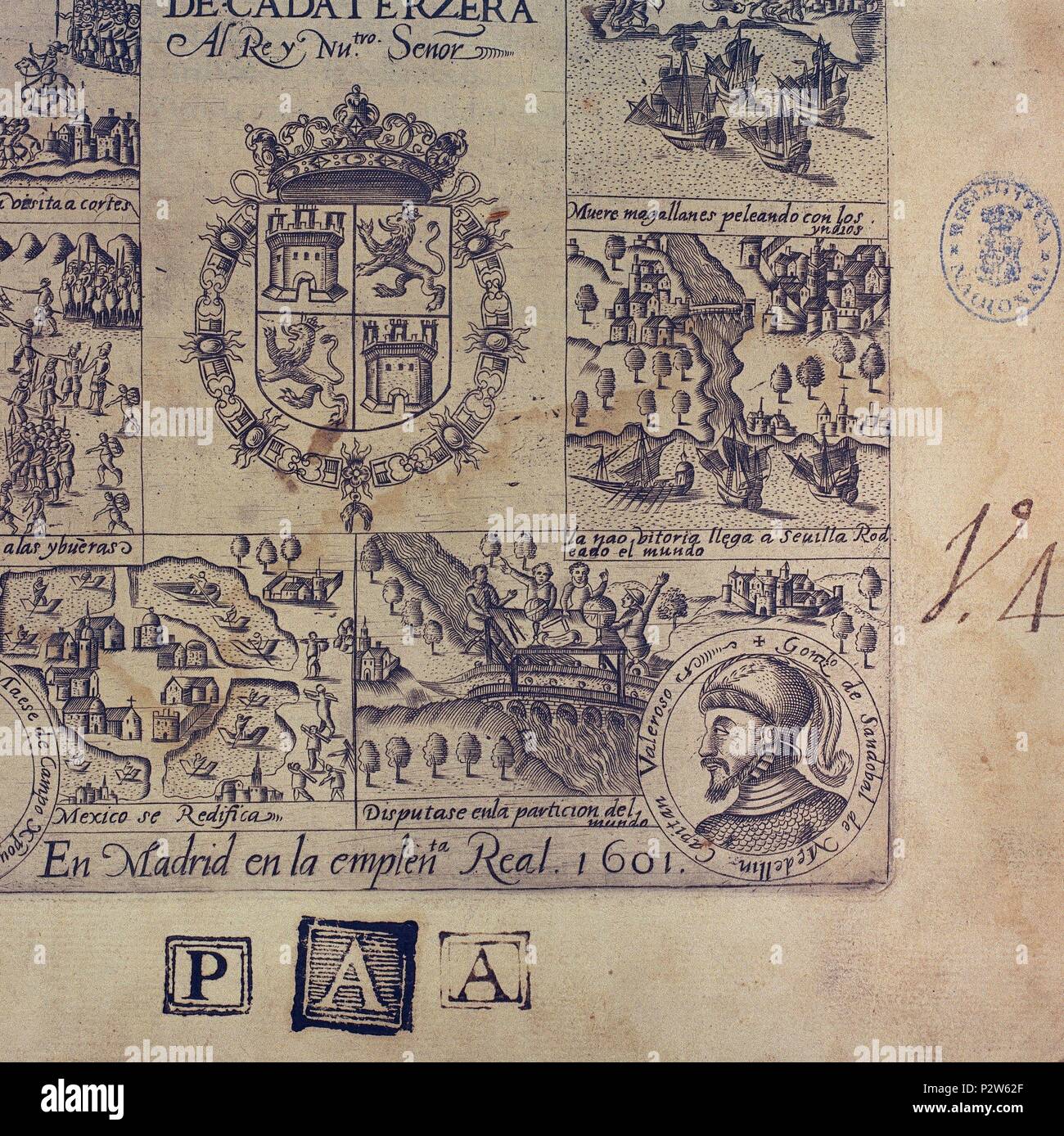 HIST.GRAL DE HECHOS DE CASTELLANOS-DECADA TERCERA-1601. Autore: Antonio Herrera y Tordesillas (1549-1625). Posizione: Biblioteca Nacional-COLECCION, MADRID, Spagna. Foto Stock