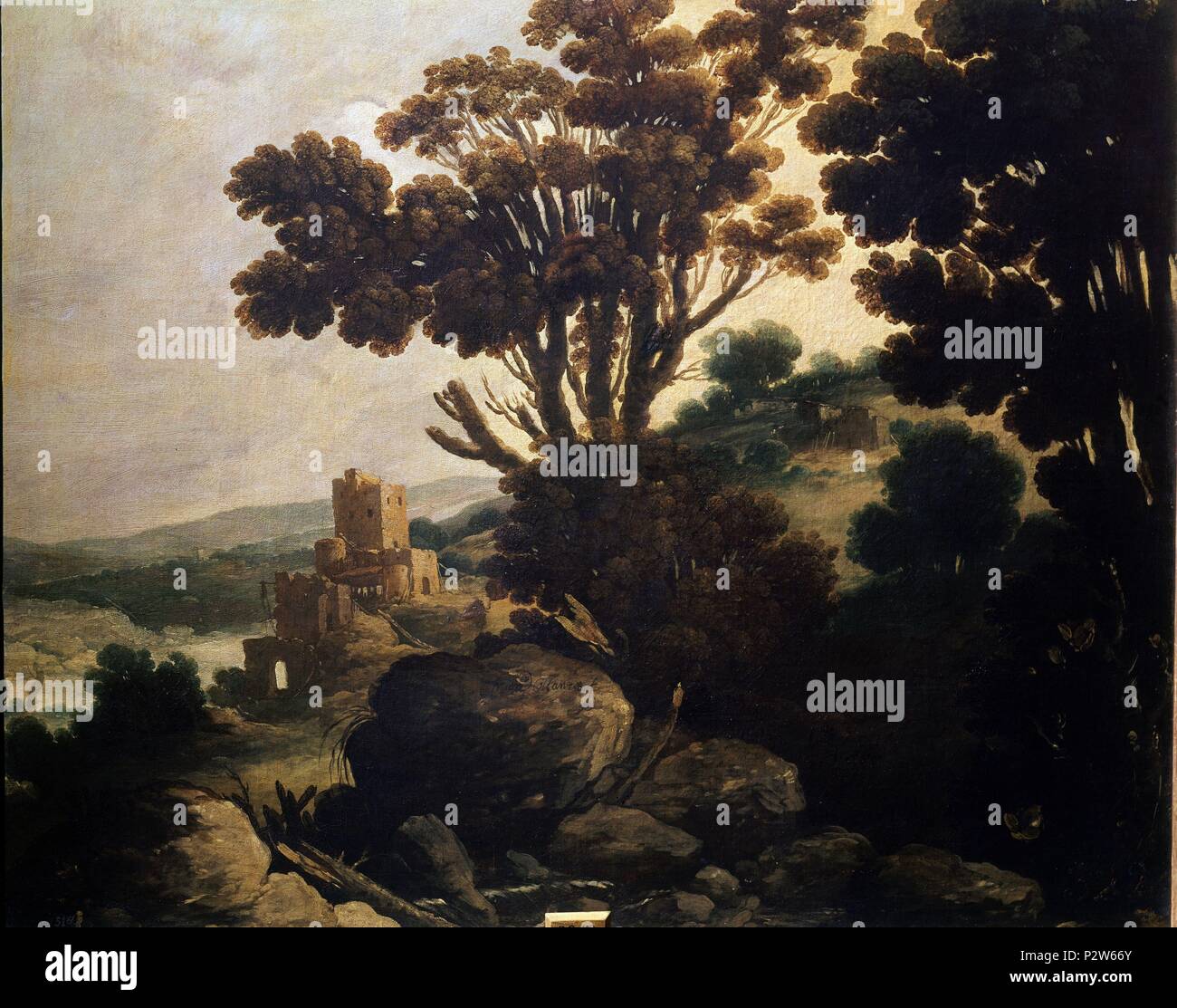 Paesaggio", secolo XVII, olio su tela, 75 x 92 cm, Barocco spagnolo.  Autore: Francisco Collantes (1599-1656). Posizione: Il MUSEO DEL  PRADO-PINTURA, MADRID, Spagna Foto stock - Alamy
