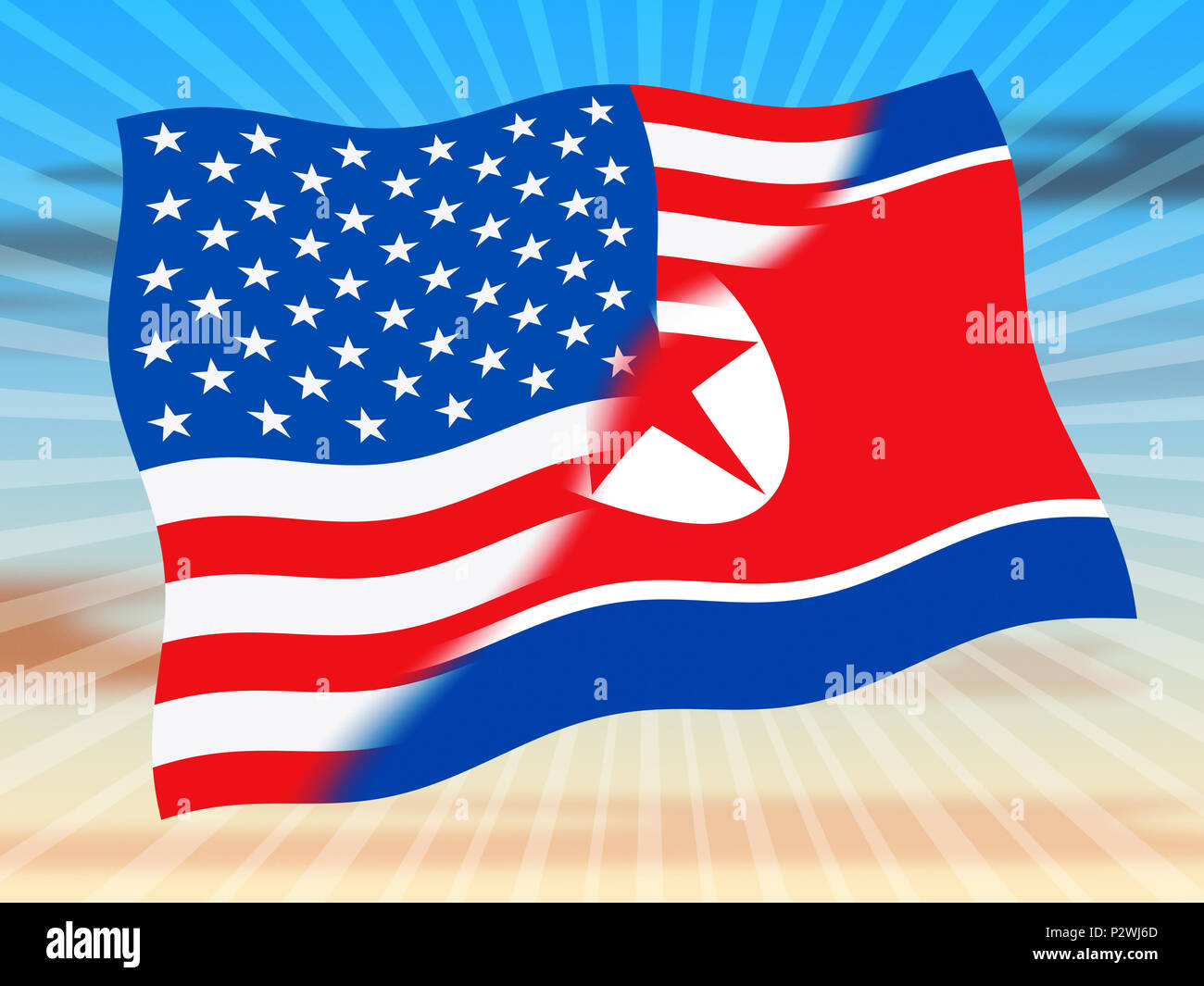 Corea del Nord e Stati Uniti d'America dei rischi di protezione 3d'illustrazione. Colloqui o crisi nucleare e la diplomazia tra noi e NK Foto Stock