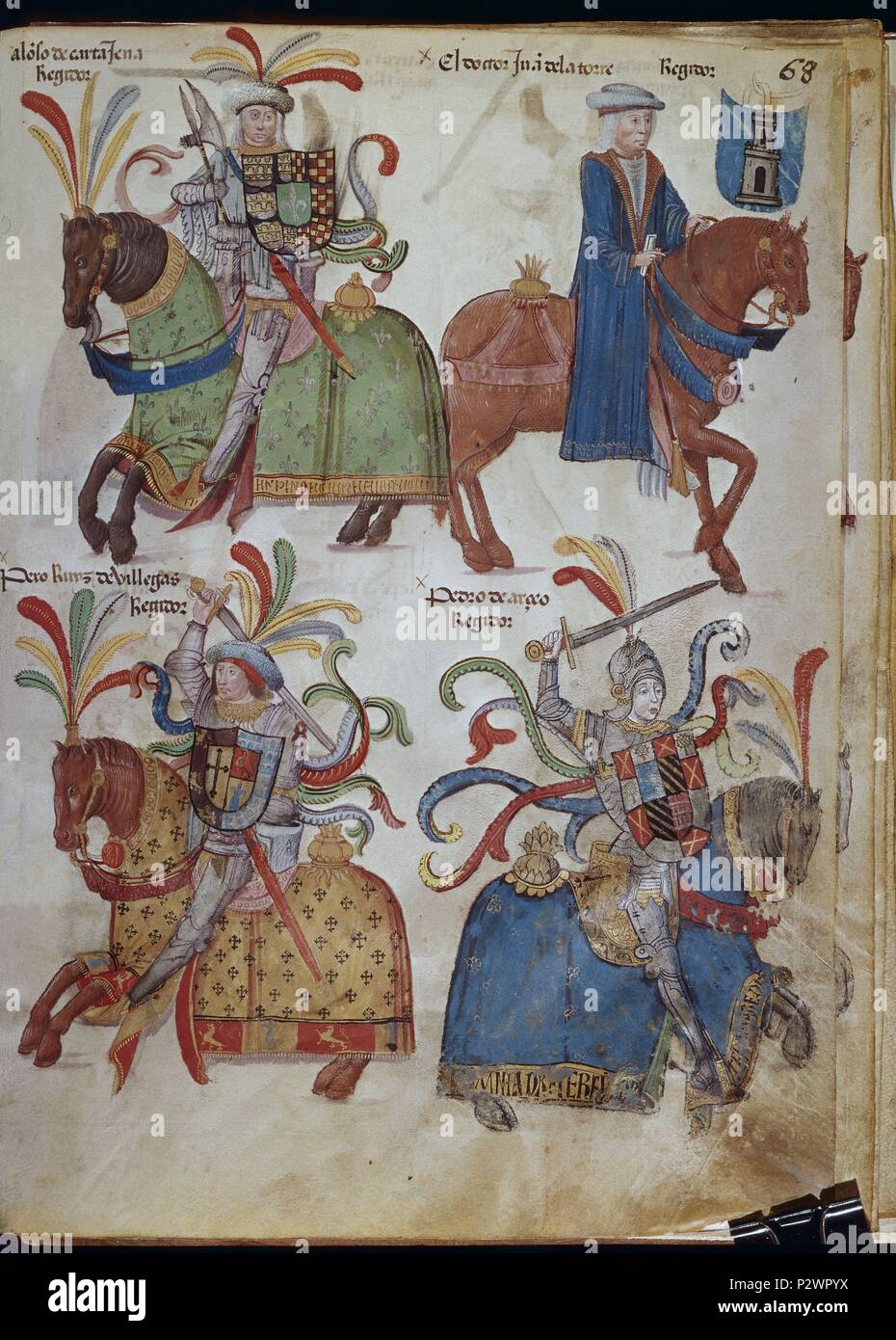 LIBRO de los Caballeros de la Orden DE SANTIAGO - 1361 - Folio 68 - CARTAJENA - TORRE - RUIZ VILLEGA. Posizione: ARCHIVO comunali, BURGOS, Spagna. Foto Stock