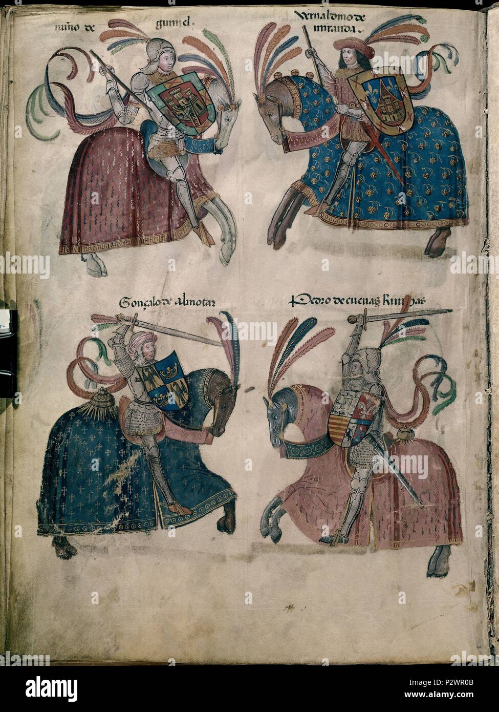 LIBRO de los Caballeros de la Orden DE SANTIAGO - 1361 - Folio 72 V - GUMIEL - MIRANDA - ALMOTAR. Posizione: ARCHIVO comunali, BURGOS, Spagna. Foto Stock