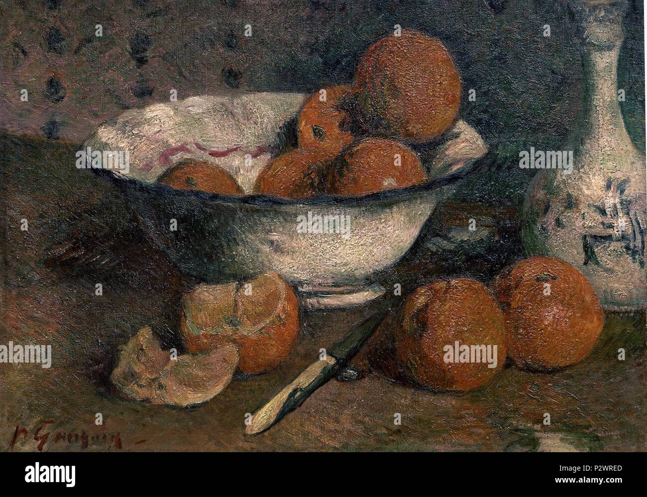 Natura morta con arance - 1881 - 33x46 cm - Olio su tela. Autore: Eugène Henri Paul Gauguin (1848-1903). Posizione: Museo delle Belle Arti, RENNES, Francia. Noto anche come: NATURALEZA MUERTA CON NARANJAS. Foto Stock