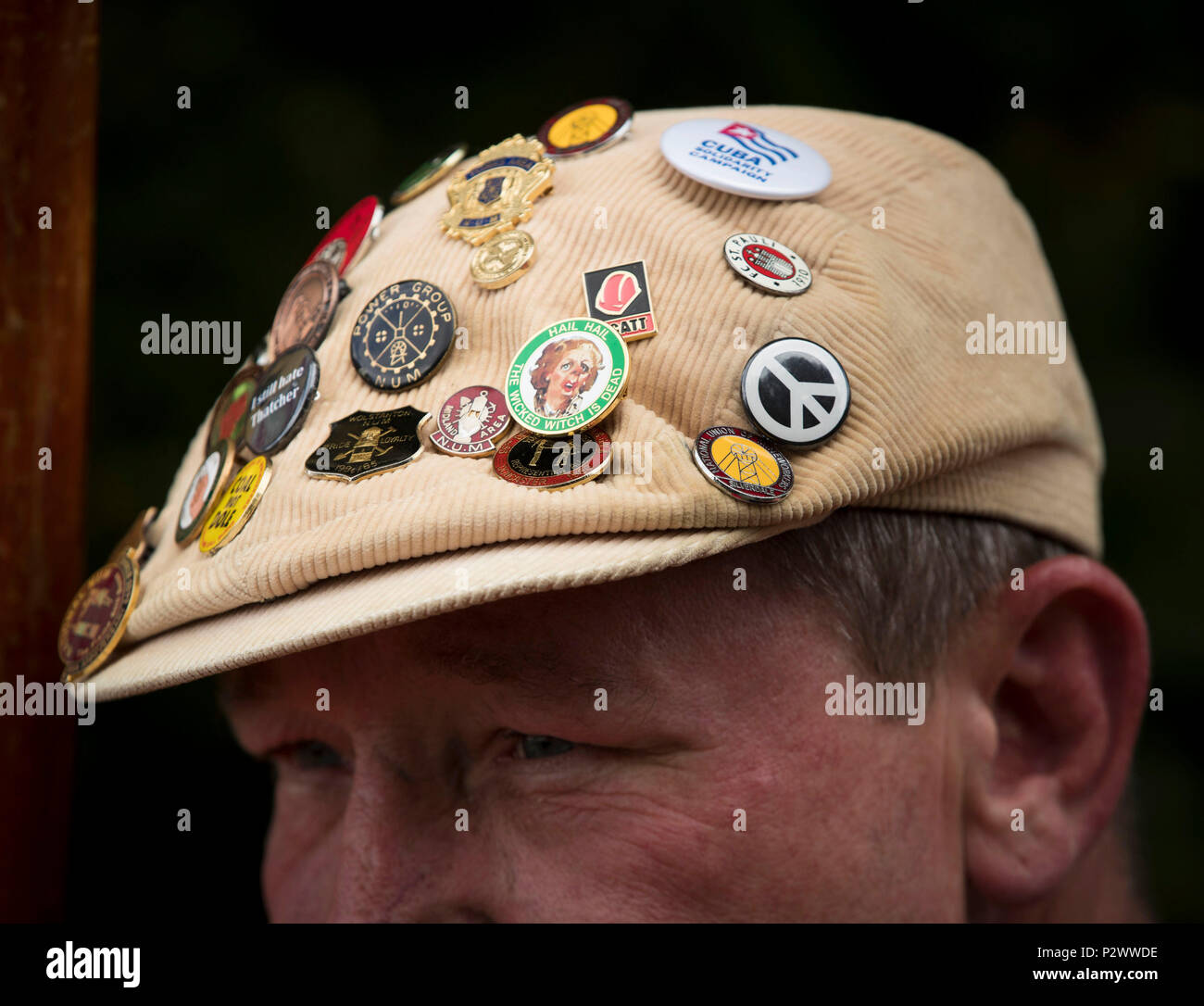 I manifestanti un appello al governo per attuare una pubblica inchiesta durante l annuale Orgreave Rally in Sheffield, organizzata dall'Orgreave verità e giustizia campagna, commemorando il trentaquattresimo anniversario degli eventi a Orgreave. Foto Stock