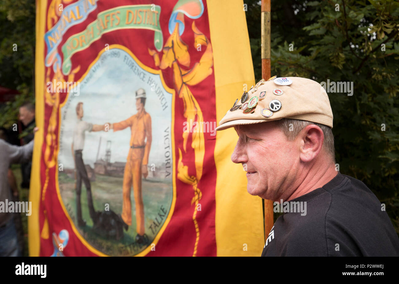 I manifestanti un appello al governo per attuare una pubblica inchiesta durante l annuale Orgreave Rally in Sheffield, organizzata dall'Orgreave verità e giustizia campagna, commemorando il trentaquattresimo anniversario degli eventi a Orgreave. Foto Stock