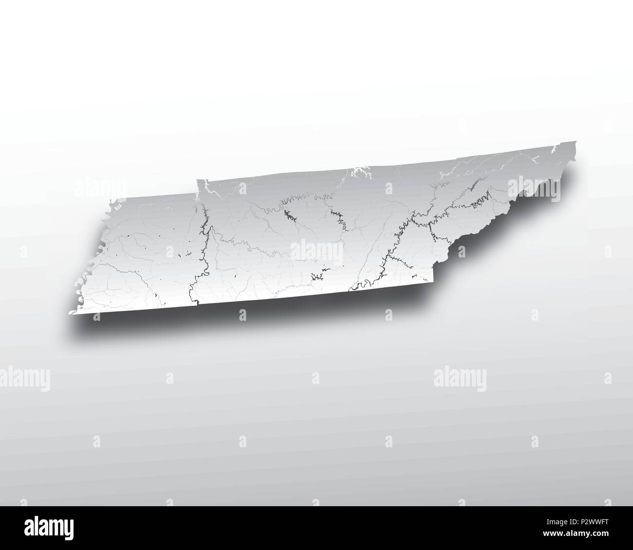 Stati Uniti - Mappa del Tennessee con carta effetto di taglio. Fatto a mano. I fiumi e i laghi sono mostrati. Si prega di guardare le mie altre immagini della serie cartografica - t Illustrazione Vettoriale