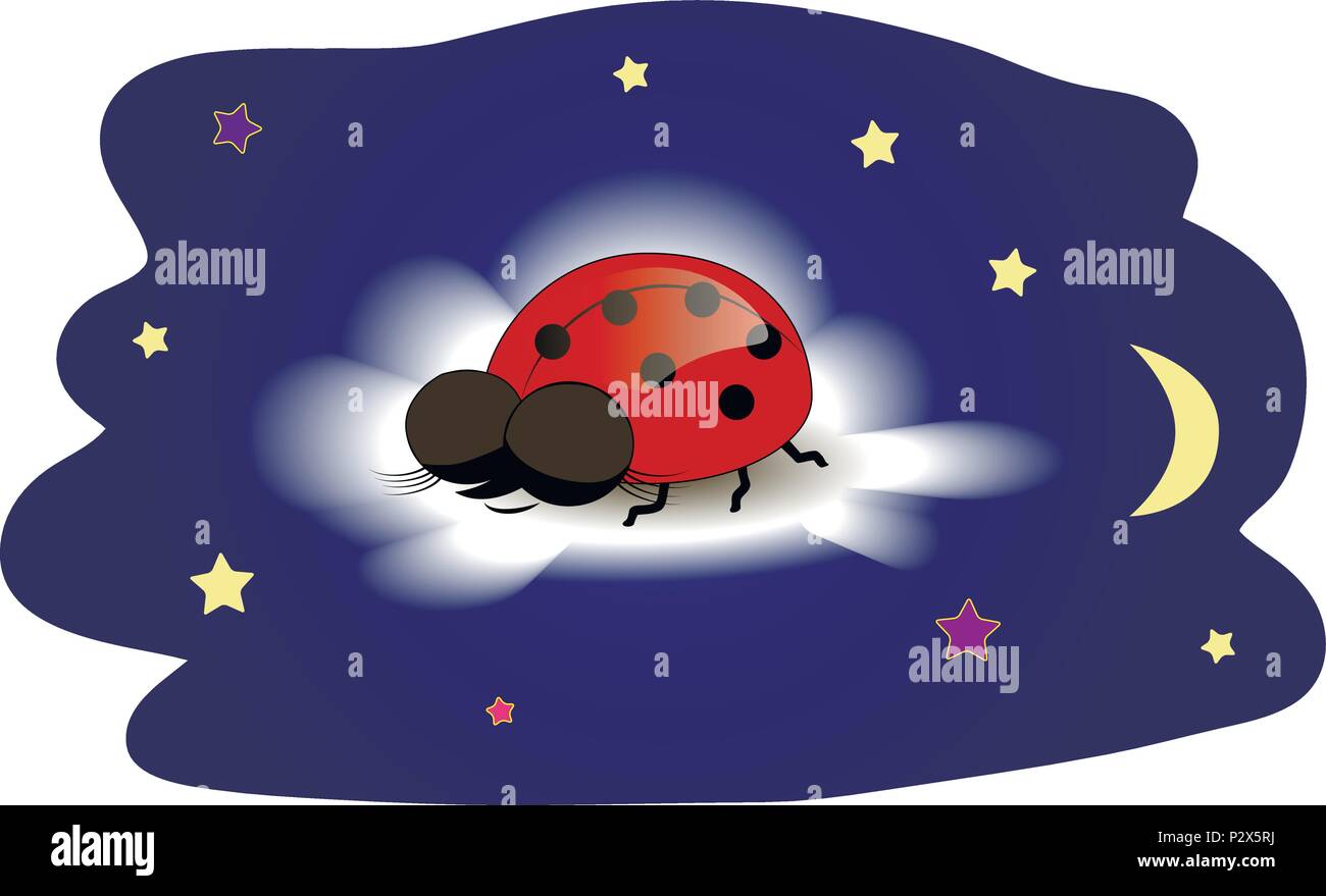 Ladybug di dormire su una nuvola di notte Illustrazione Vettoriale