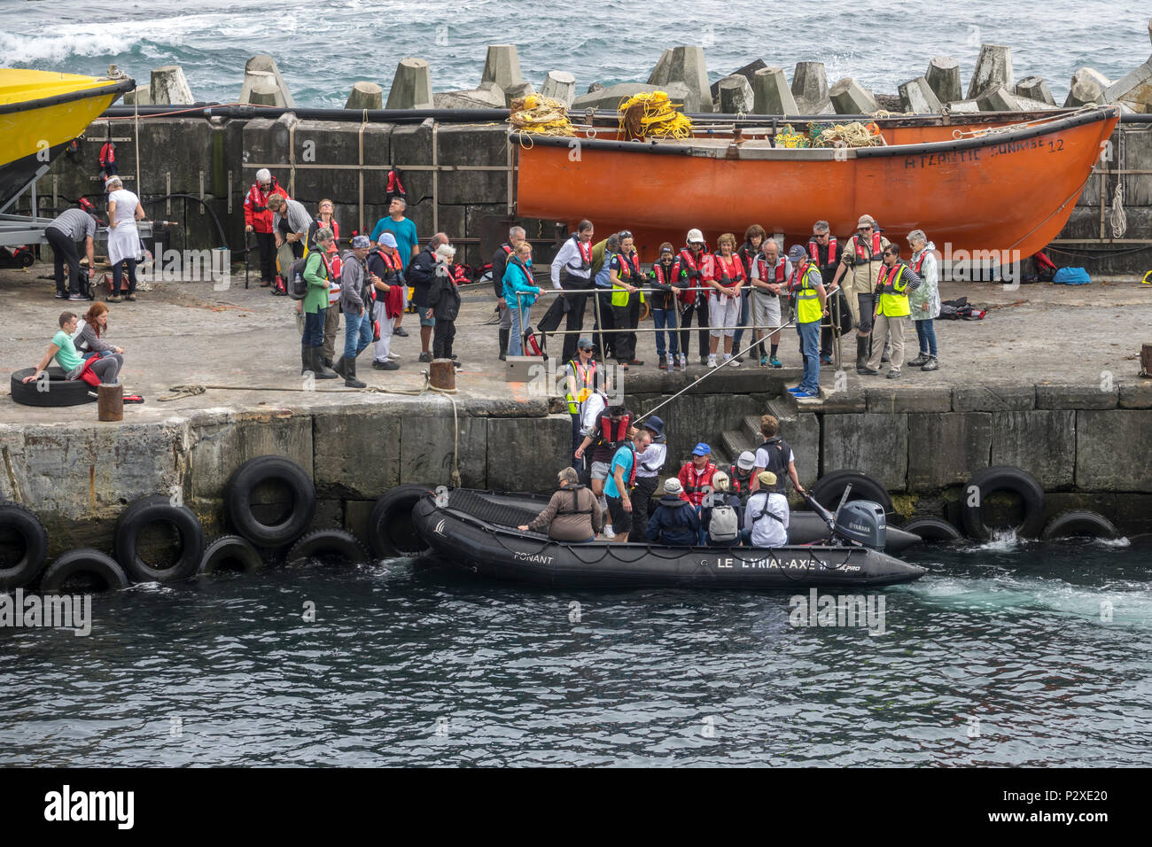 I passeggeri in partenza Tristan da Cunha, i territori britannici d'Oltremare, Sud Atlantico Foto Stock