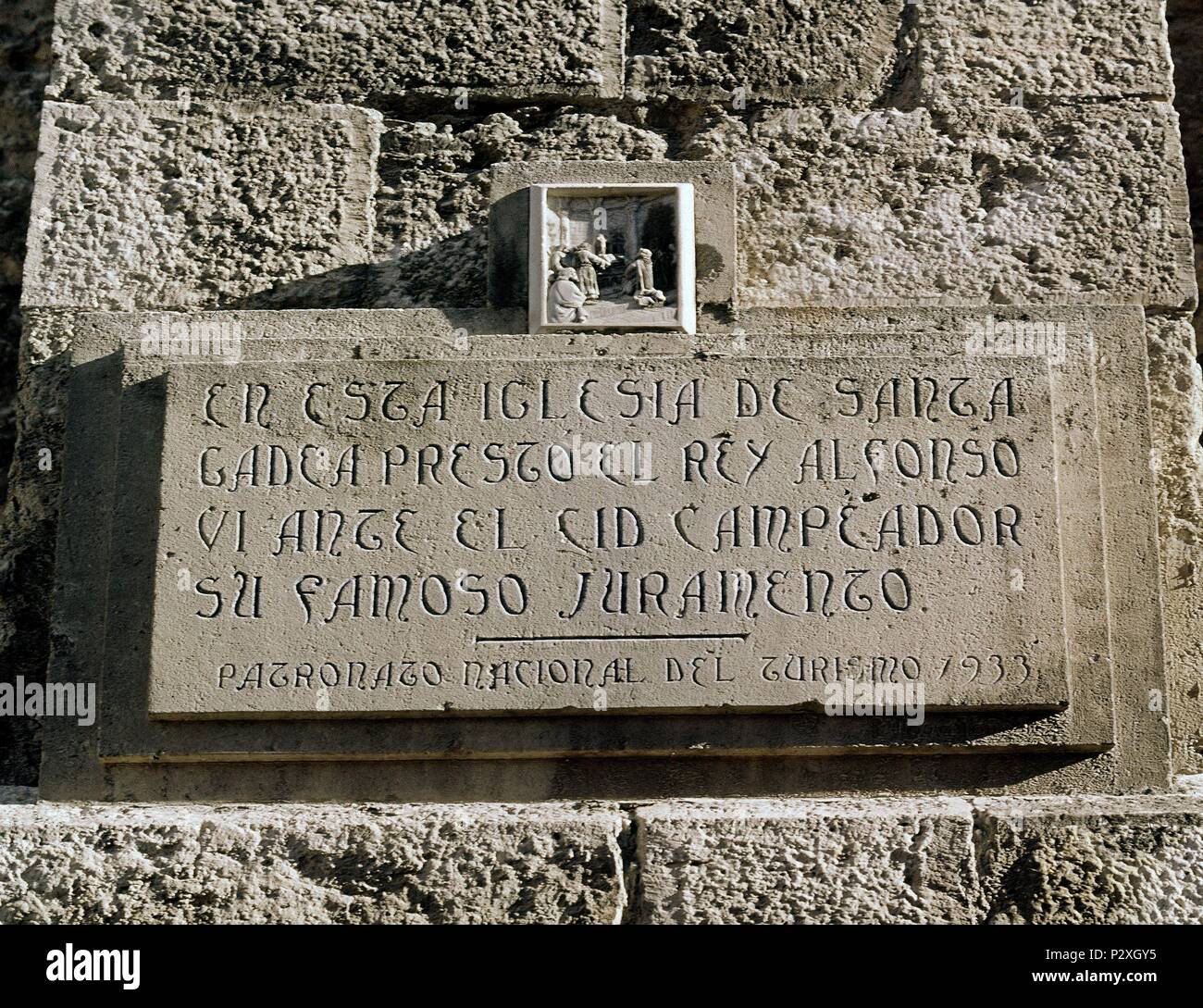 PLACA DEL JURAMENTO DE Alfonso VI. Posizione: Iglesia de Santa Gadea, BURGOS, Spagna. Foto Stock