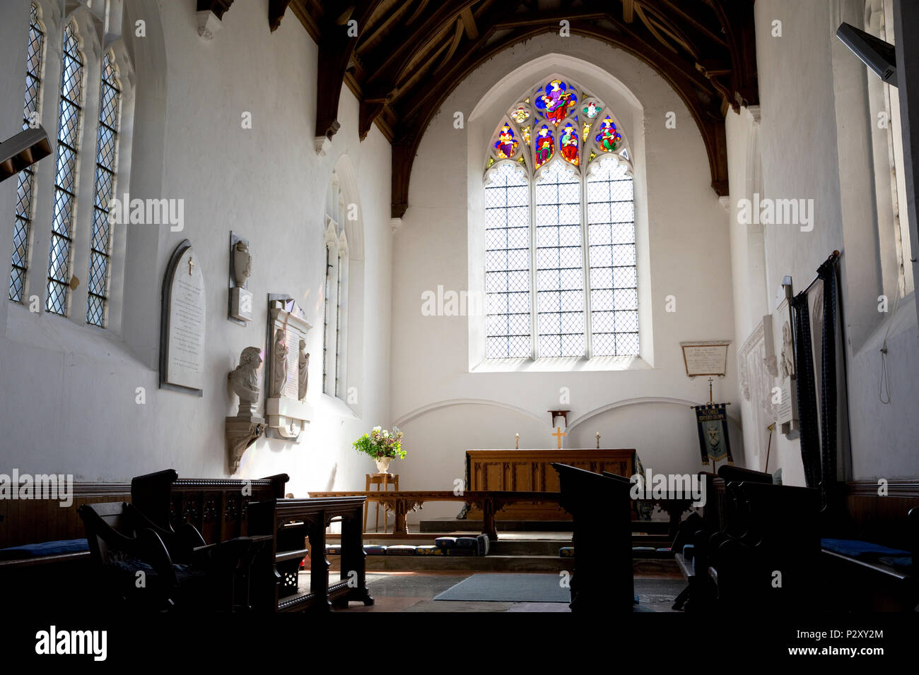 Interno della chiesa di tutti i santi a Burnham Thorpe, Norfolk, Inghilterra Foto Stock