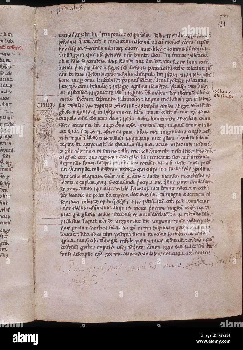 MANUSCRITO - LIB IX SIG 1533 - F21 - GUERRERUM IN HISPANIA - IMPOSICION DE LA CASULLA de San Ildefonso. Autore: XIMENEZ (O JIMENEZ) DE RADA, Rodrigo. Posizione: Biblioteca Nacional-COLECCION, MADRID, Spagna. Foto Stock