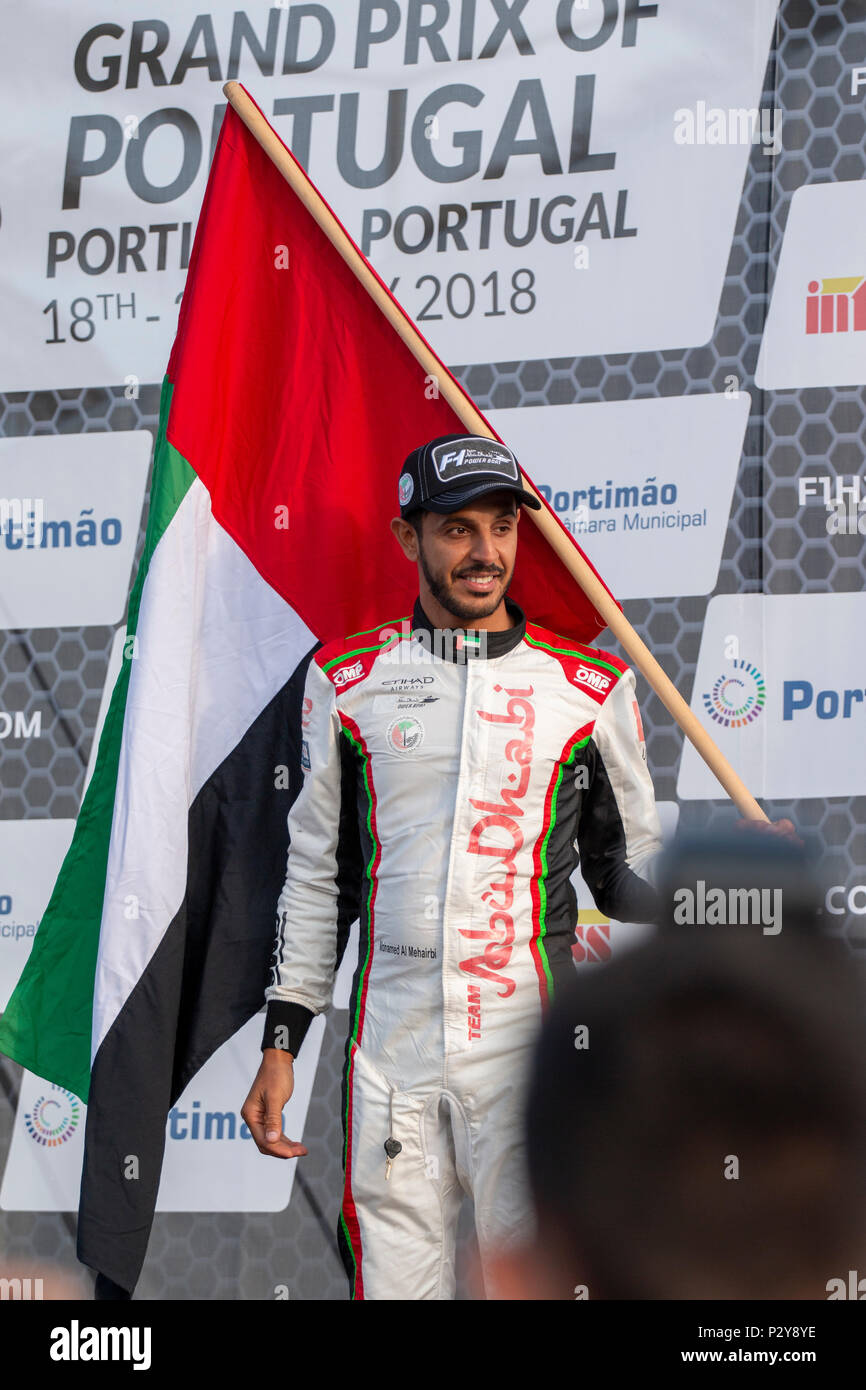 PORTIMAO, Portogallo : 20 MAGGIO 2018 - Mohamed Al Mehairbi 3 posto portoghese vincitore del Grand Prix - F4-S Corse Powerboat evento del 2018 edition hel Foto Stock