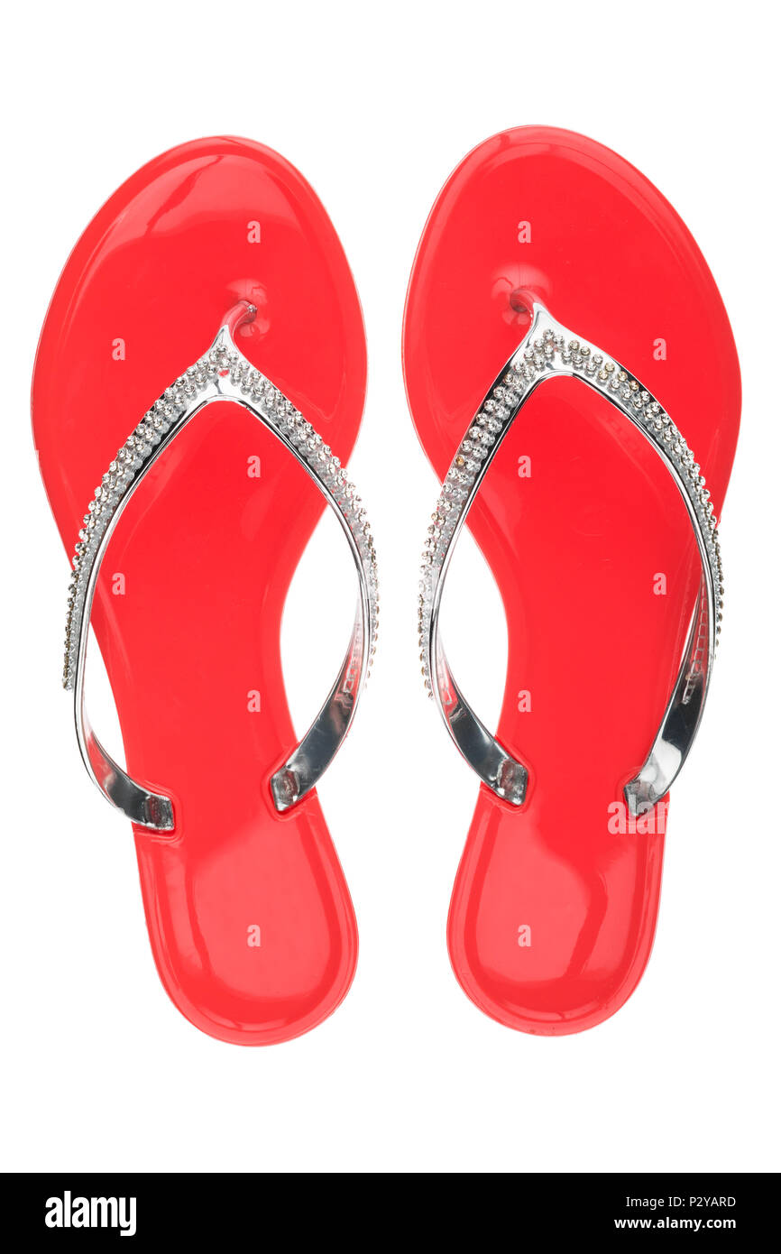 Rosa flip-flop decorato con strass. Isolato su sfondo bianco Foto Stock