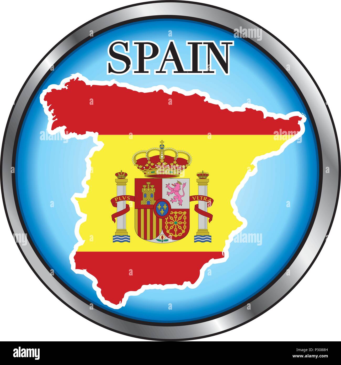 Illustrazione Vettoriale per la Spagna, tasto rotondo. Illustrazione Vettoriale