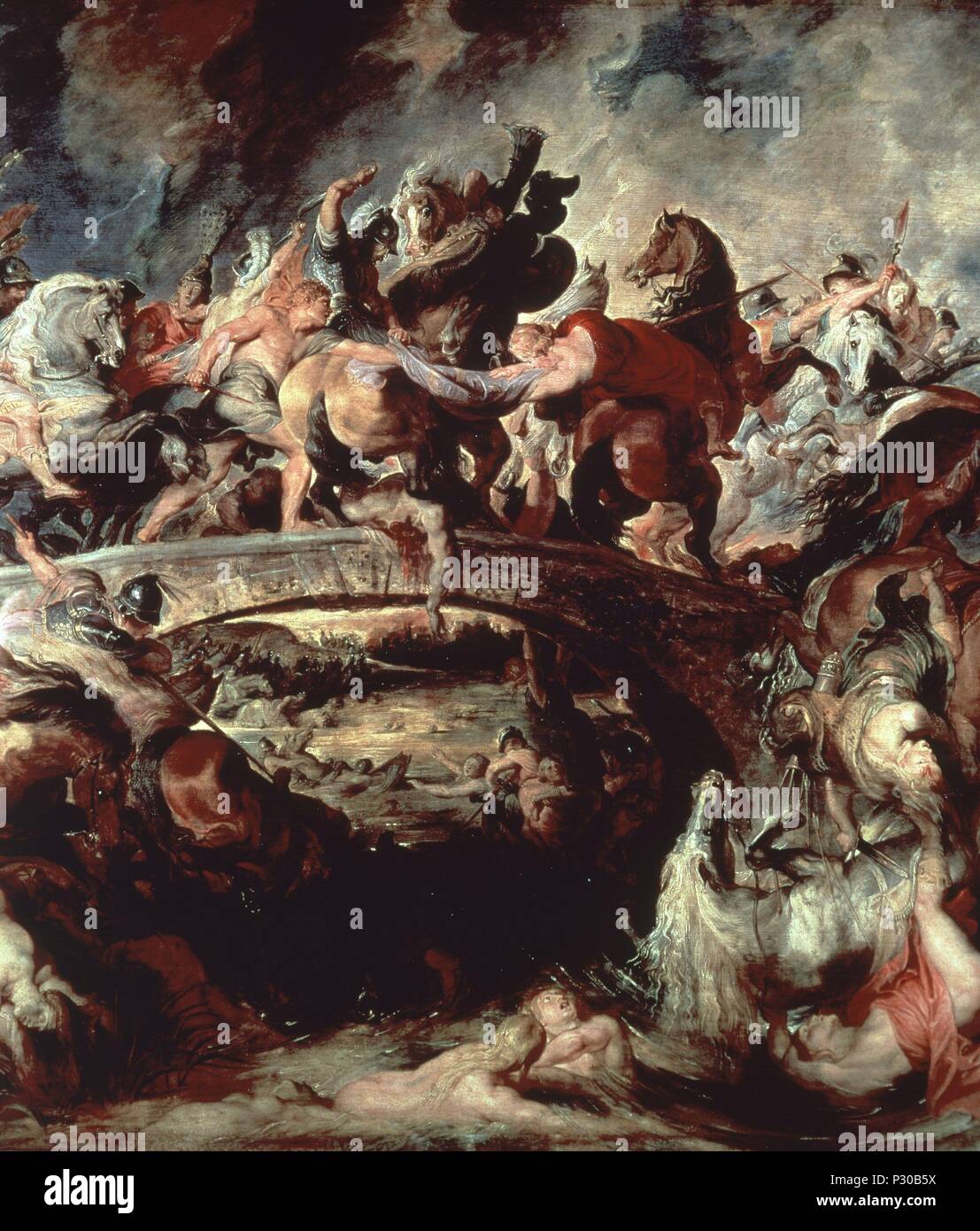 La battaglia delle Amazzoni e greci - dettaglio - 1617 - 121x165 cm - olio su pannello. Autore: Peter Paul Rubens (1577-1640). Posizione: Alte Pinakothek di Monaco di Baviera, Germania. Noto anche come: BATALLA DE LAS AMAZONAS-DETALLE. Foto Stock