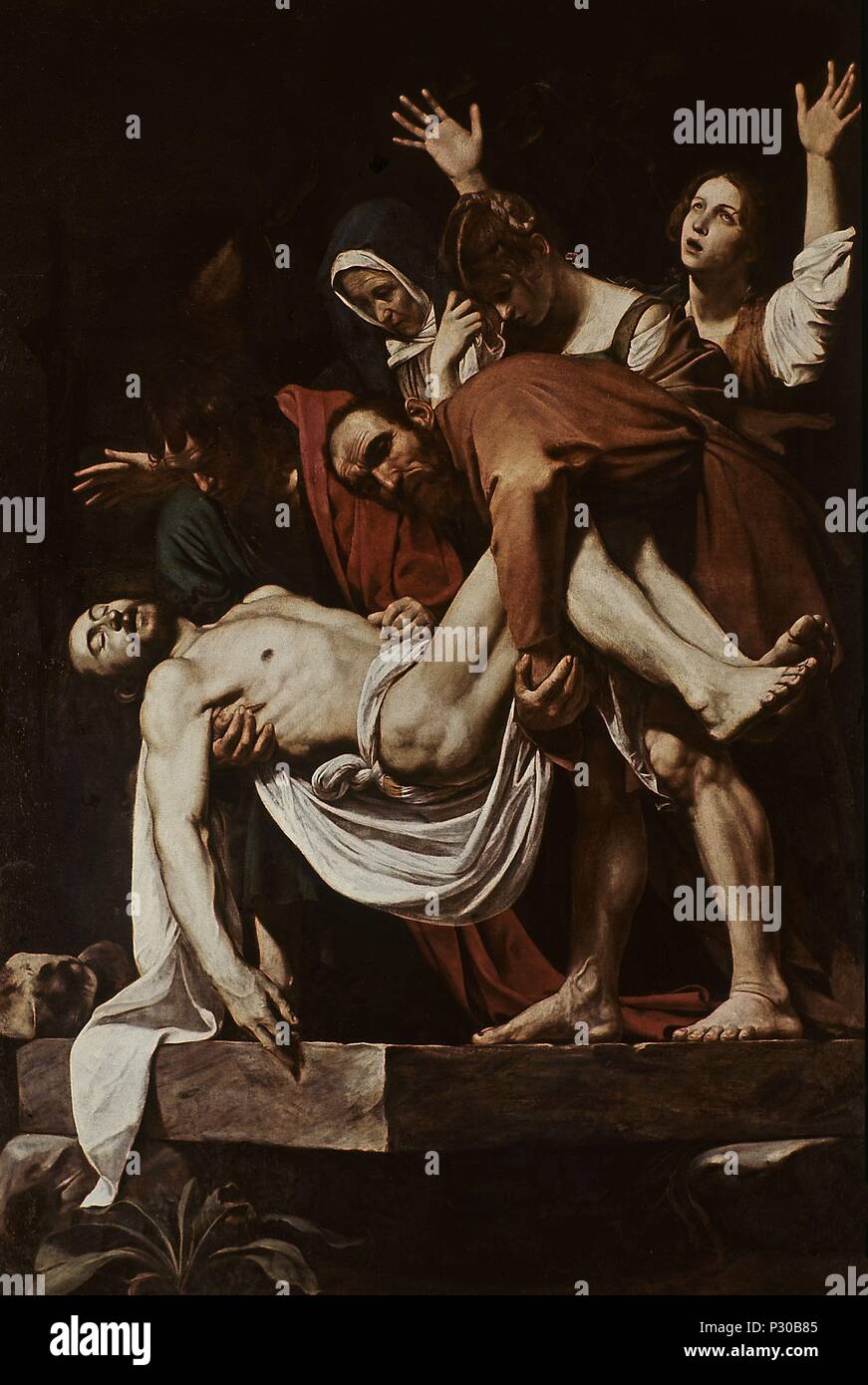 "Tumulazione di Cristo", ca. 1602/04, olio su tela, 300 x 203 cm. Autore: Caravaggio (c. 1570-1610). Posizione: MUSEOS VATICANOS-pinacoteca, VATICANO. Noto anche come: EL SANTO ENTIERRO O EL DESCENDIMIENTO DE LA CRUZ. Foto Stock