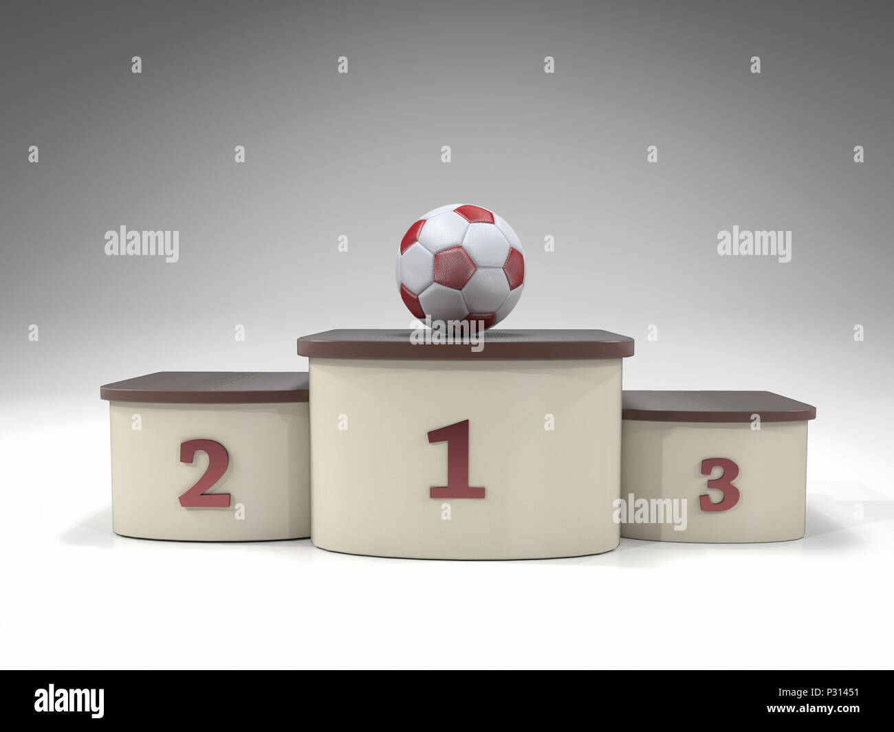 3D render di pallone da calcio il primo posto sul podio Foto Stock