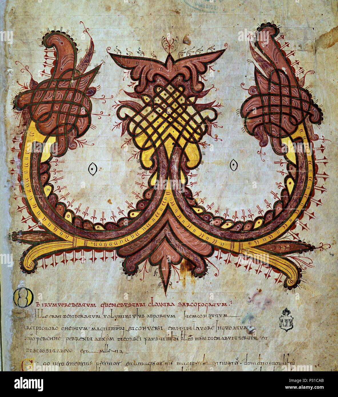 COMENTARIOS AL APOCALIPSIS, OMEGA. Autore: Beato di Liébana (c. 730-c. 798). Posizione: ARCHIVO HISTORICO NACIONAL-COLECCION, MADRID, Spagna. Foto Stock