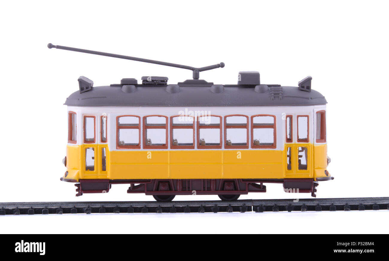 Il giallo di Lisbona il tram. Foto Stock