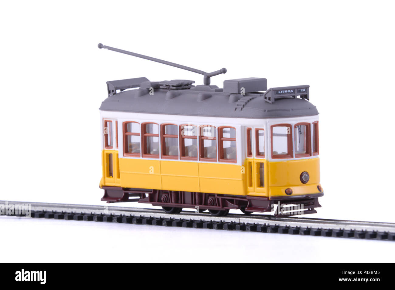 Il giallo di Lisbona il tram. Foto Stock