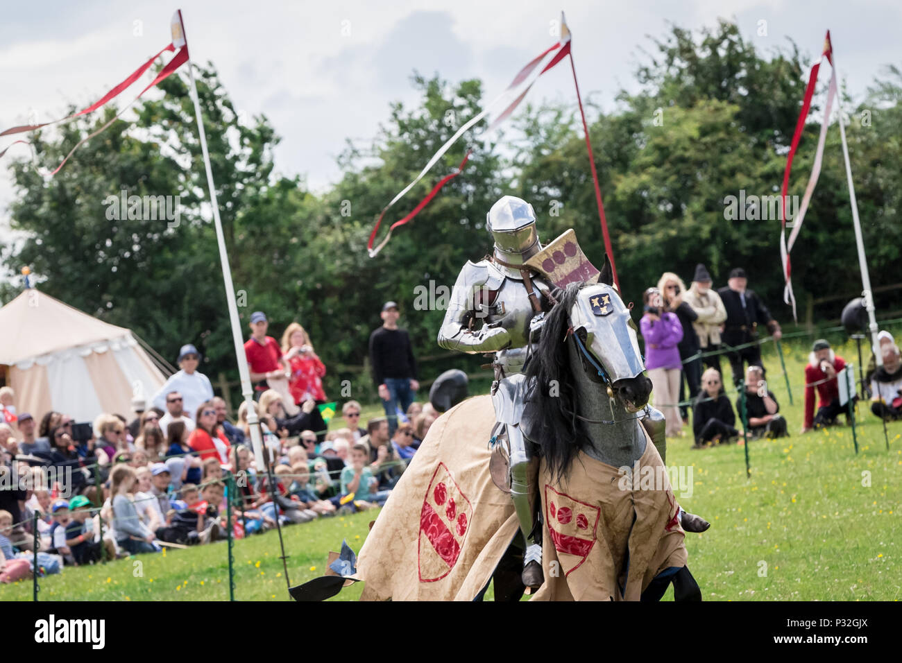 Londra, Eltham, Regno Unito. 16 Giugno, 2018. Grand giostra medievale a Eltham Palace. Credito: Guy Corbishley/Alamy Live News Foto Stock