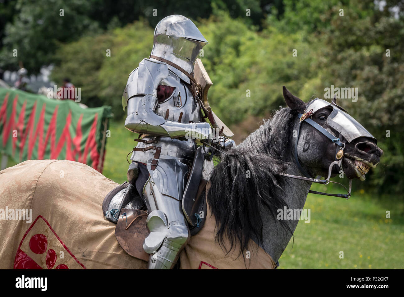 Londra, Eltham, Regno Unito. 16 Giugno, 2018. Grand giostra medievale a Eltham Palace. Credito: Guy Corbishley/Alamy Live News Foto Stock