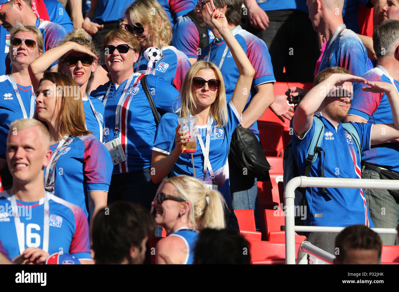 Mosca, Russia, 16 giugno 2018. : Islanda geyser audio durante la partita della Coppa del Mondo FIFA Russia 2018, Gruppo D, la partita di calcio tra Argentina v in Islanda in Spartak Stadium di Mosca. Credito: marco iacobucci/Alamy Live News Foto Stock