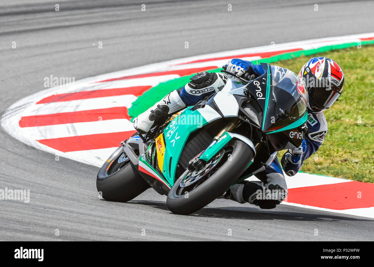 ALEX Crivillé con l'ENEL MOTOE BIKE durante la gara della MotoGP di gara del Gran Premio della Catalogna sul Circuito de Barcelona pista di Montmelo, vicino a Barcellona il 17 giugno 2018 (Foto: Alvaro Sanchez) Foto Stock