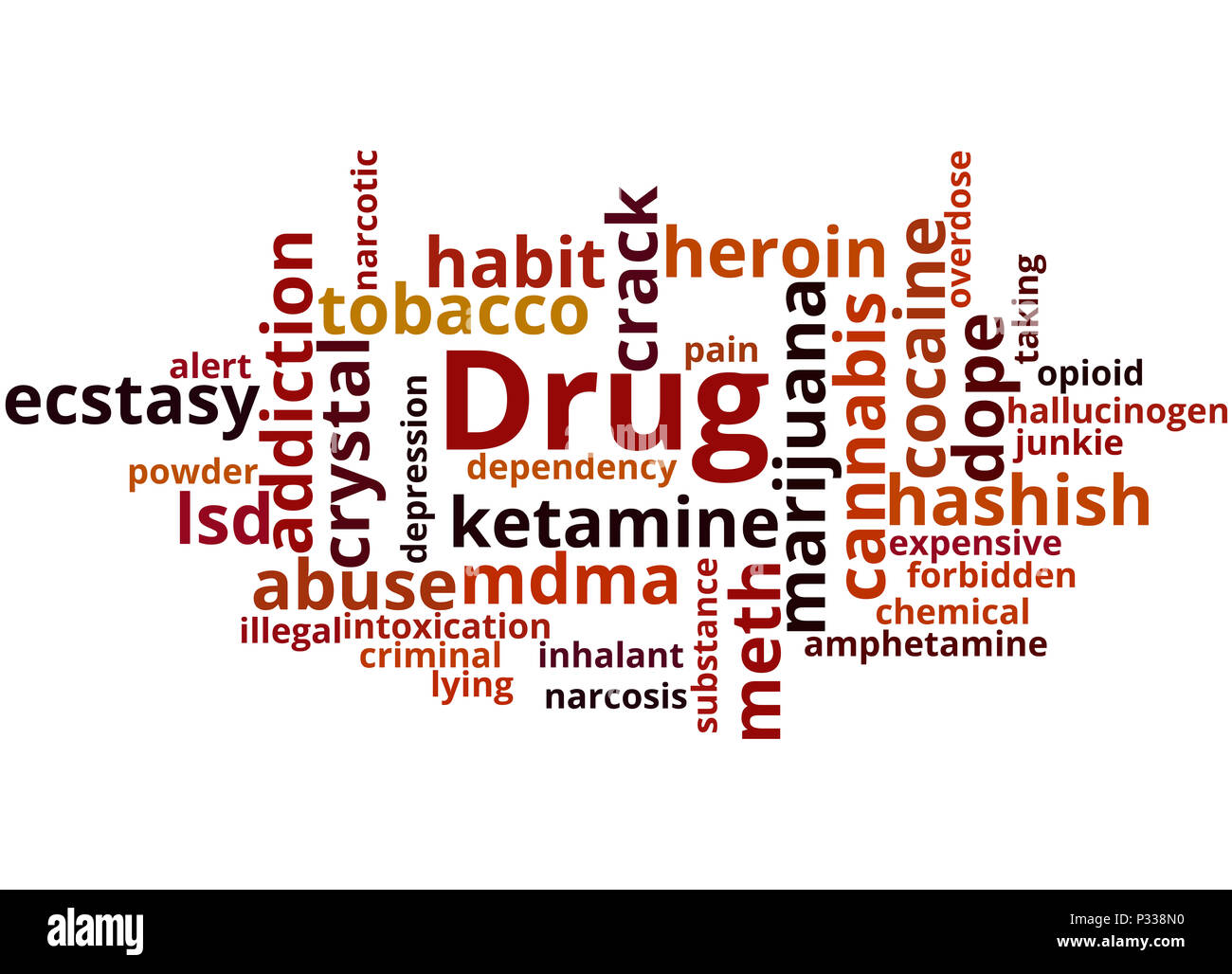 I nomi di farmaci, word cloud concetto su sfondo bianco. Foto Stock