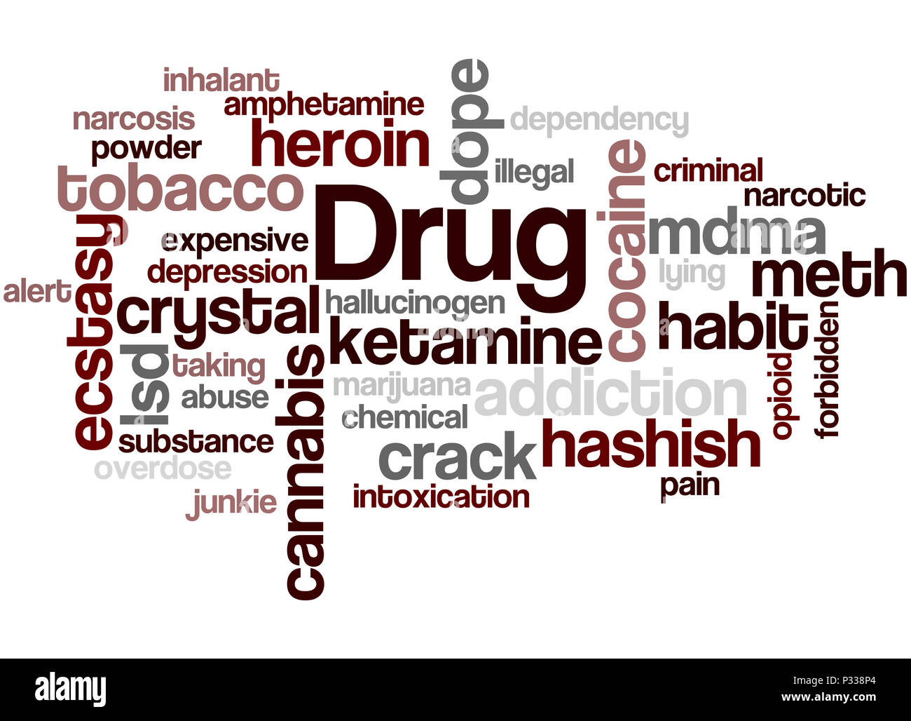 I nomi di farmaci, word cloud concetto su sfondo bianco. Foto Stock