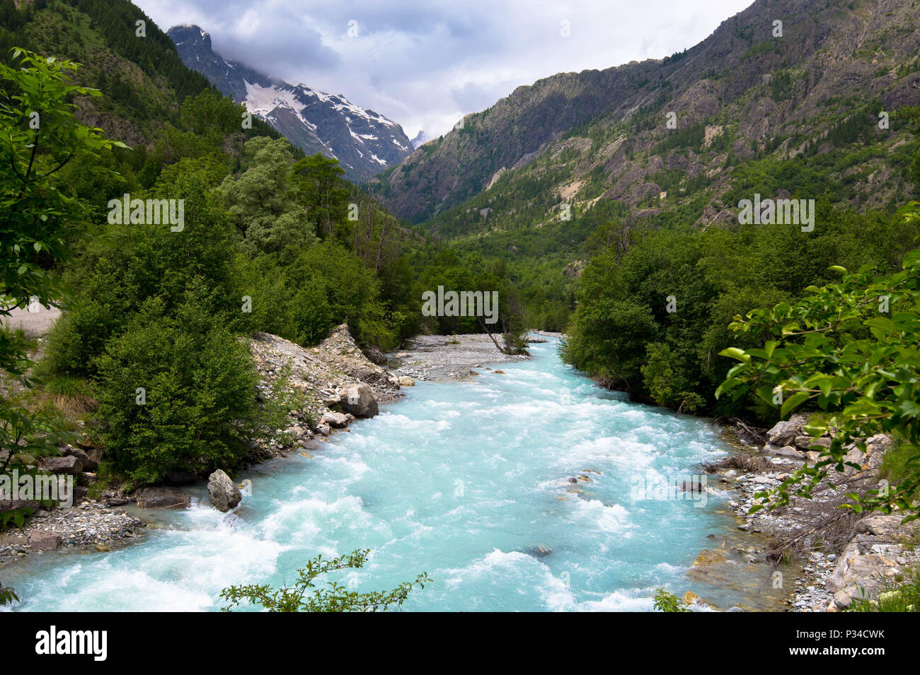 Valle del Ghiacciaio chiamato 'Pres de Madame Carle' nelle Alpi francesi Foto Stock