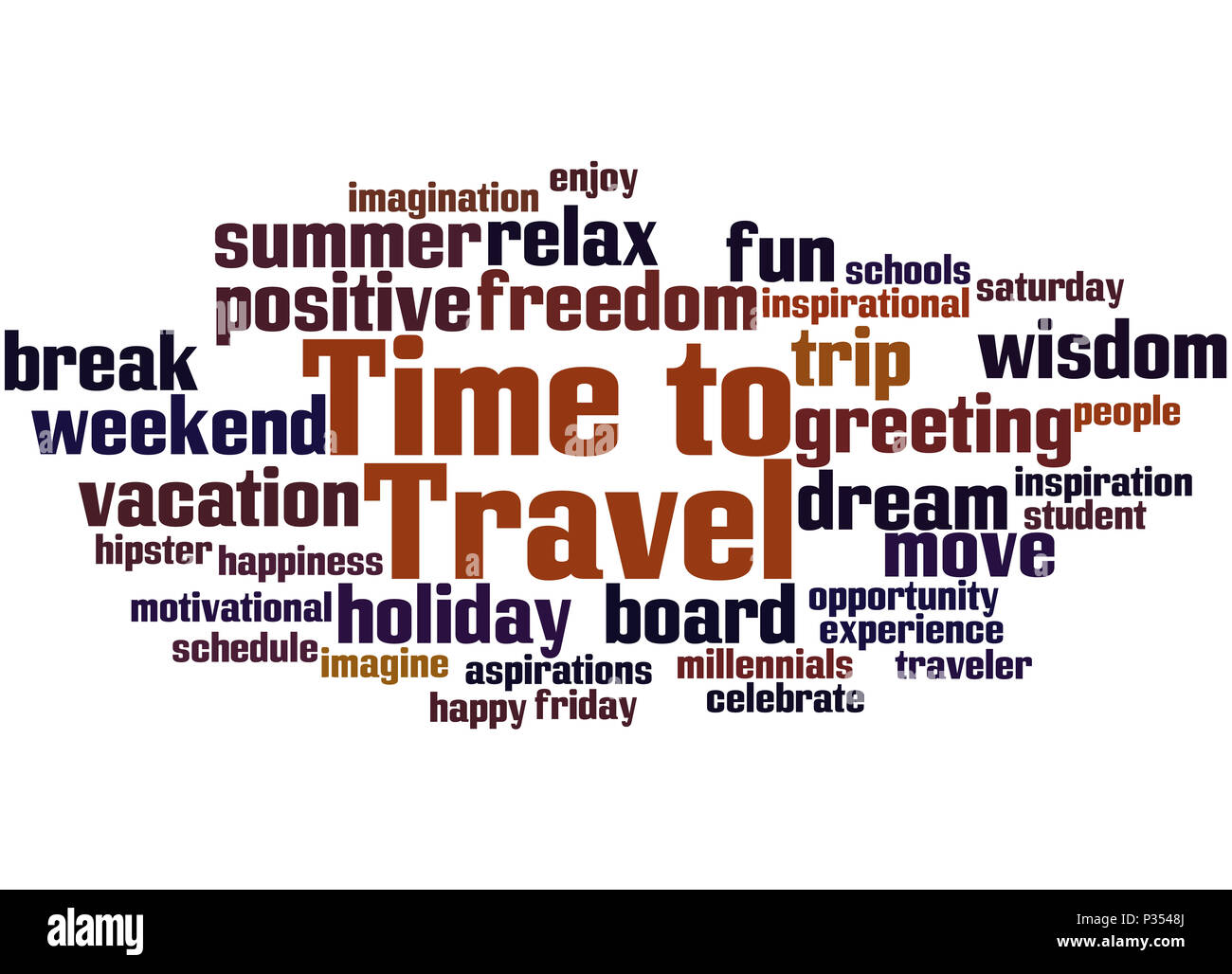 Il tempo di viaggio, word cloud concetto su sfondo bianco. Foto Stock