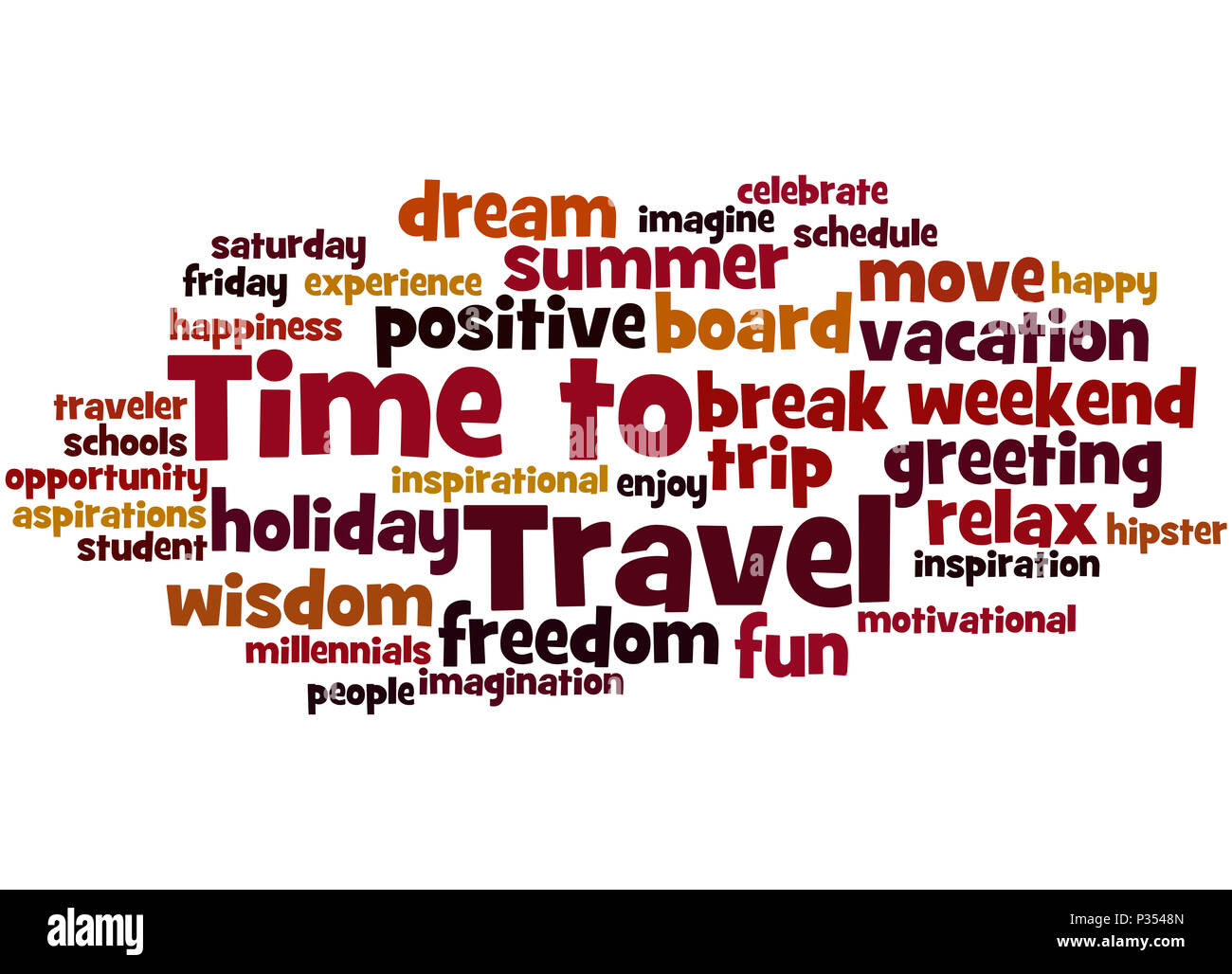 Il tempo di viaggio, word cloud concetto su sfondo bianco. Foto Stock