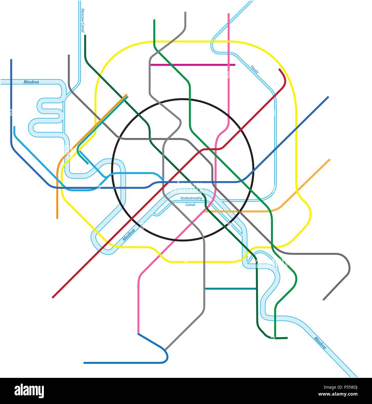 Metro colorata mappa vettoriale di Mosca, Russia Illustrazione Vettoriale