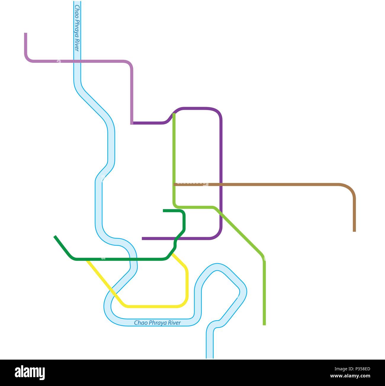 Metro colorata mappa vettoriale di Bangkok, Thailandia Illustrazione Vettoriale