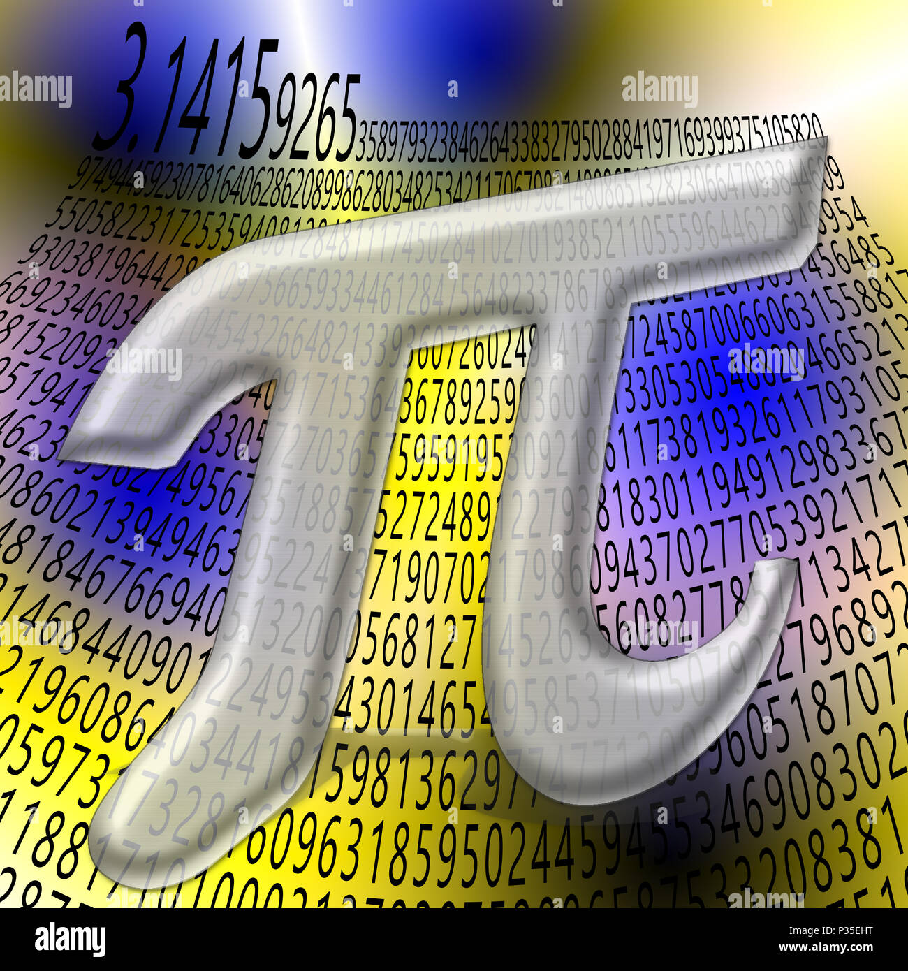 Migliorate digitalmente immagine della lettera greca Pi segno matematico con i primi mille cifre del numero in background Foto Stock