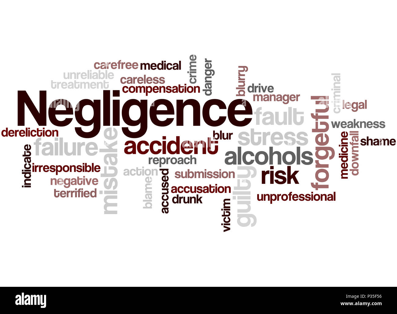 La negligenza, word cloud concetto su sfondo bianco. Foto Stock