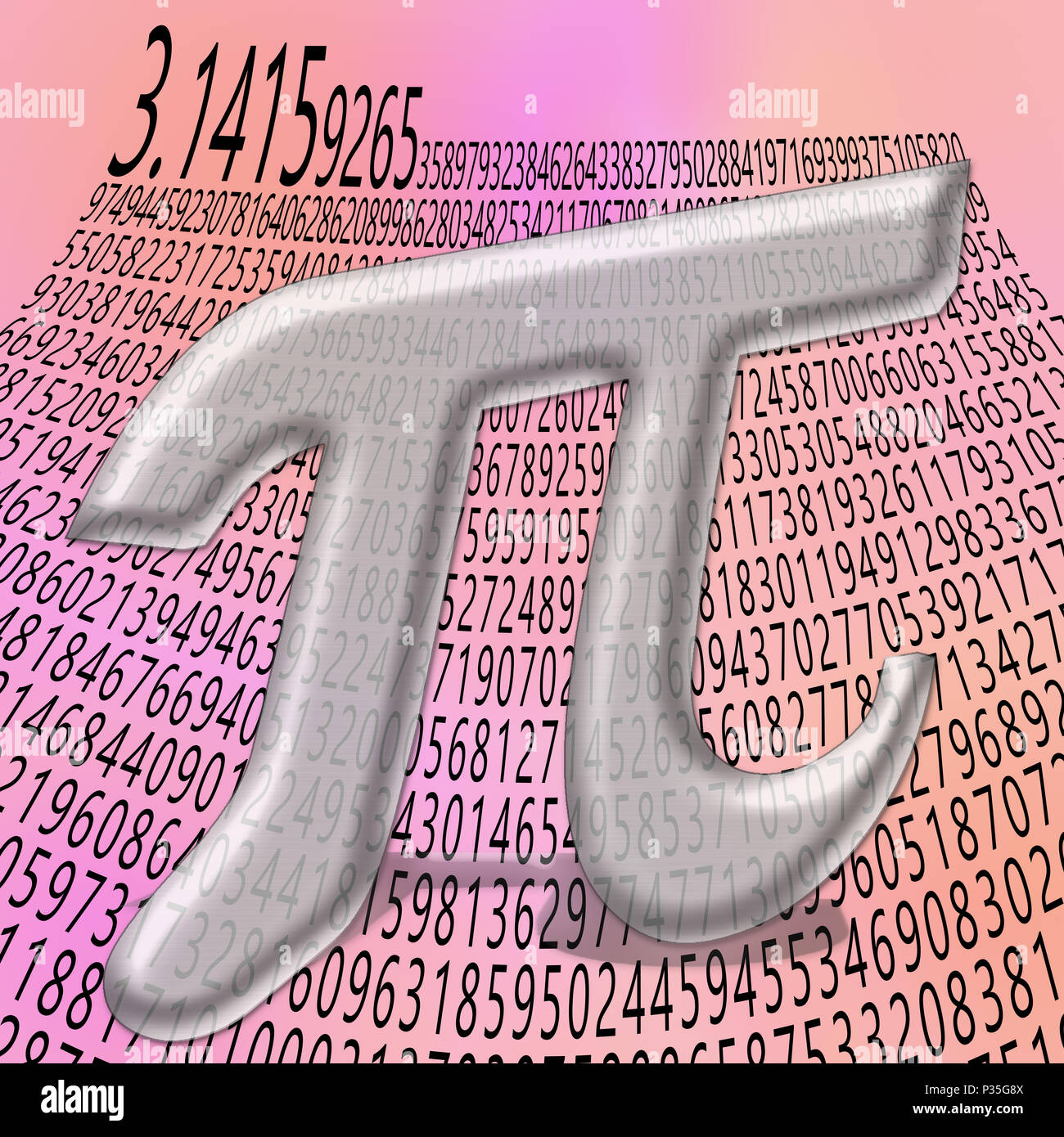 Migliorate digitalmente immagine della lettera greca Pi segno matematico con i primi mille cifre del numero in background Foto Stock