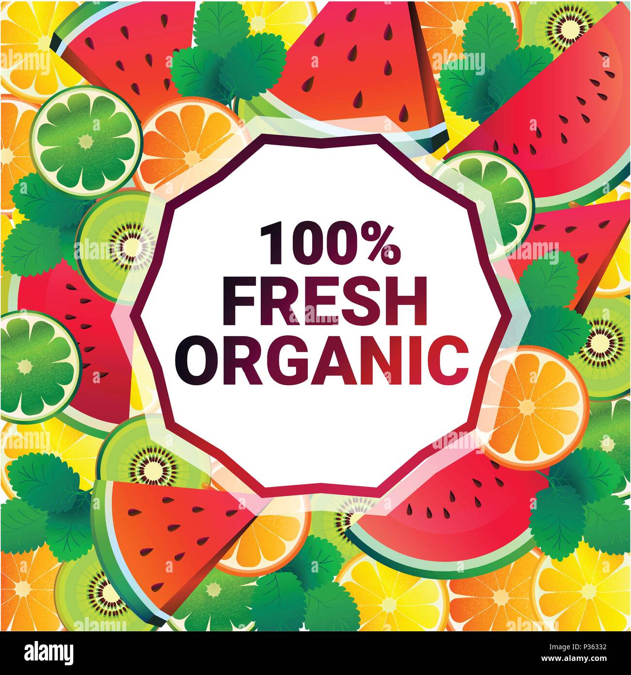 Anguria cerchio colorato spazio copia su organica frutta fresca sfondo pattern, uno stile di vita sano o il concetto di dieta Illustrazione Vettoriale
