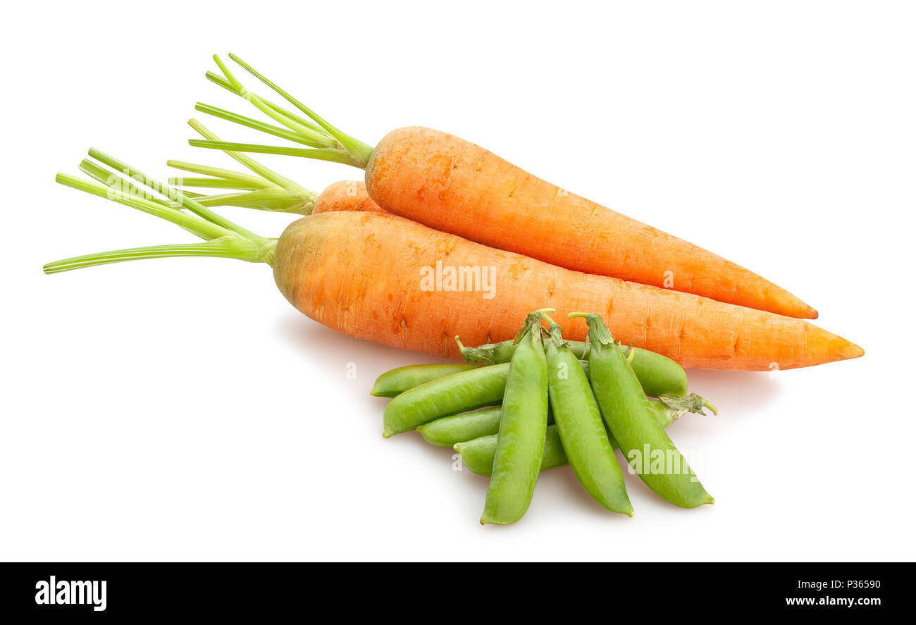 Piselli e carote percorso isolato Foto Stock