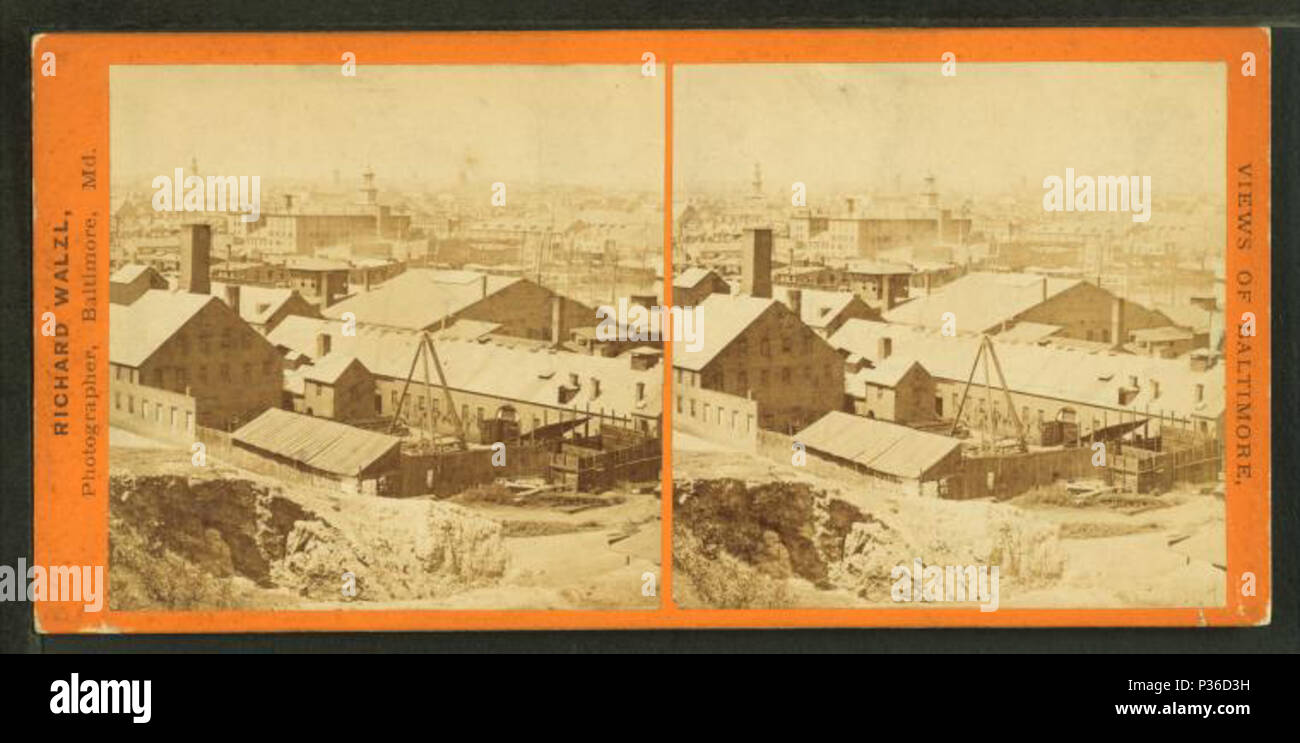 . La costruzione di edifici commerciali con la città in background. Titolo alternativo: Viste di Balitmore. Creato: ca. 1880. Copertura: [ca. 1880]. Fonte impronta: 1859?-1904.. Elemento digitale pubblicata 7-18-2005; aggiornato 2-12-2009. 72 edifici commerciali con la città in background, da Richard Walzl Foto Stock