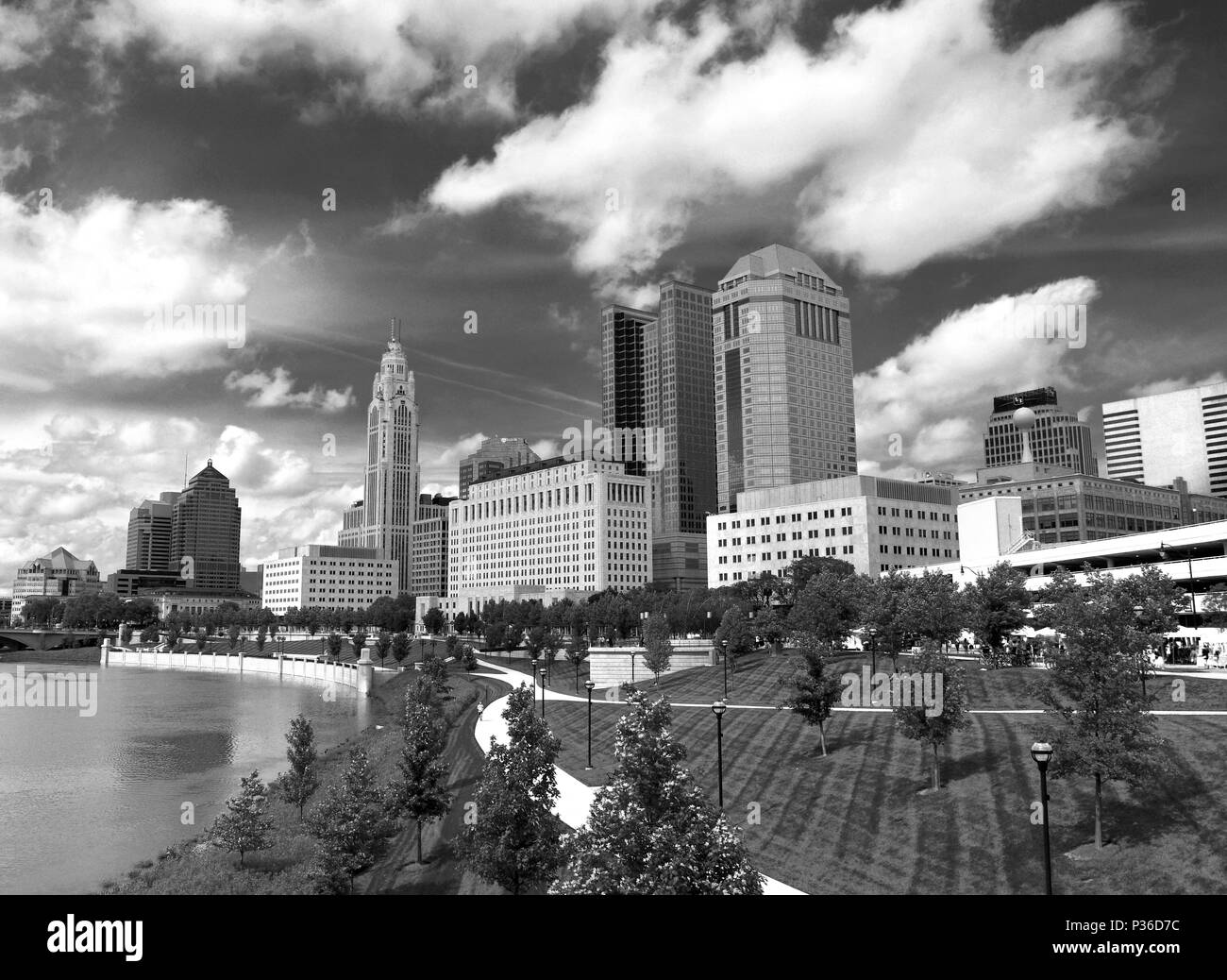 Columbus, Ohio skyline in bianco e nero Foto Stock