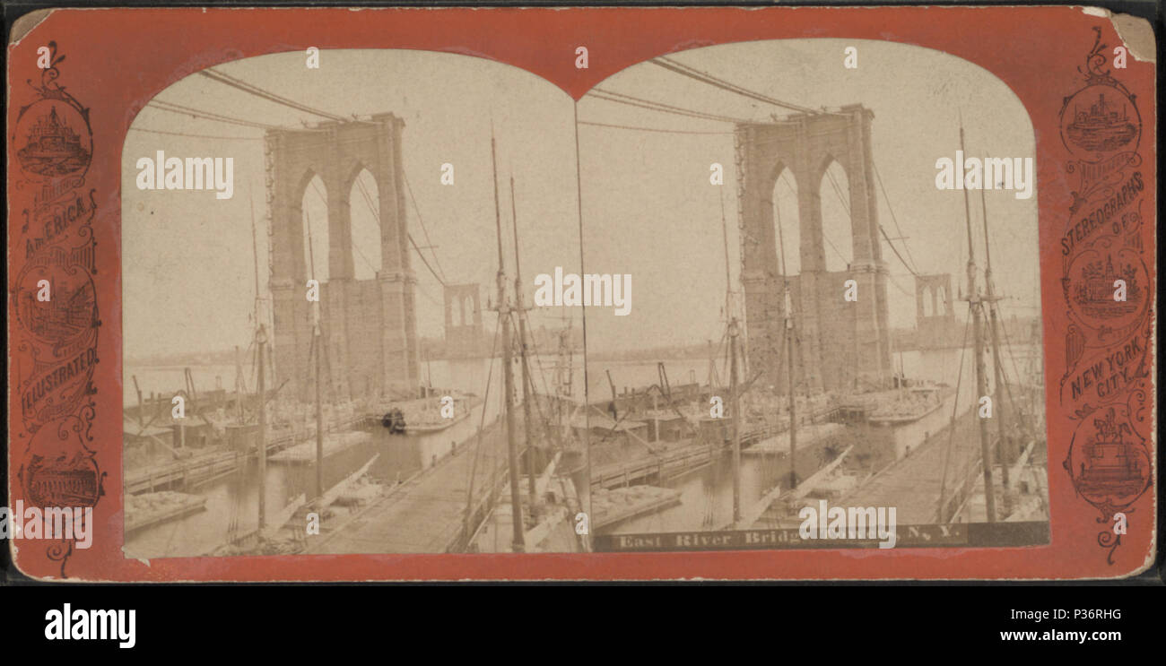 . East River Bridge torri, N.Y. Titolo alternativo: America illustrata, stereographs di New York City. Copertura: [1867?-1910?]. Impronta di origine: [1867?-1910?]. Elemento digitale pubblicata 4-12-2006; aggiornato 2-22-2010. 90 East River Bridge torri, N.Y, da Robert N. Dennis raccolta di vista stereoscopica Foto Stock