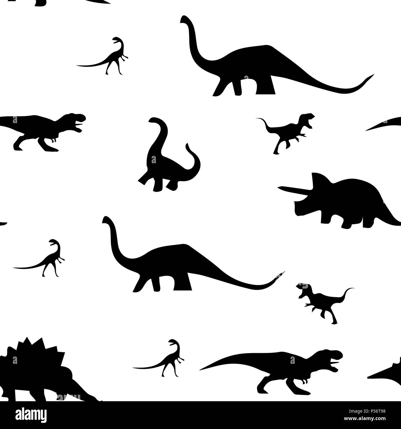 Modello senza giunture di sagome di dinosauri. Illustrazione Vettoriale. Isolato su uno sfondo bianco. Illustrazione Vettoriale