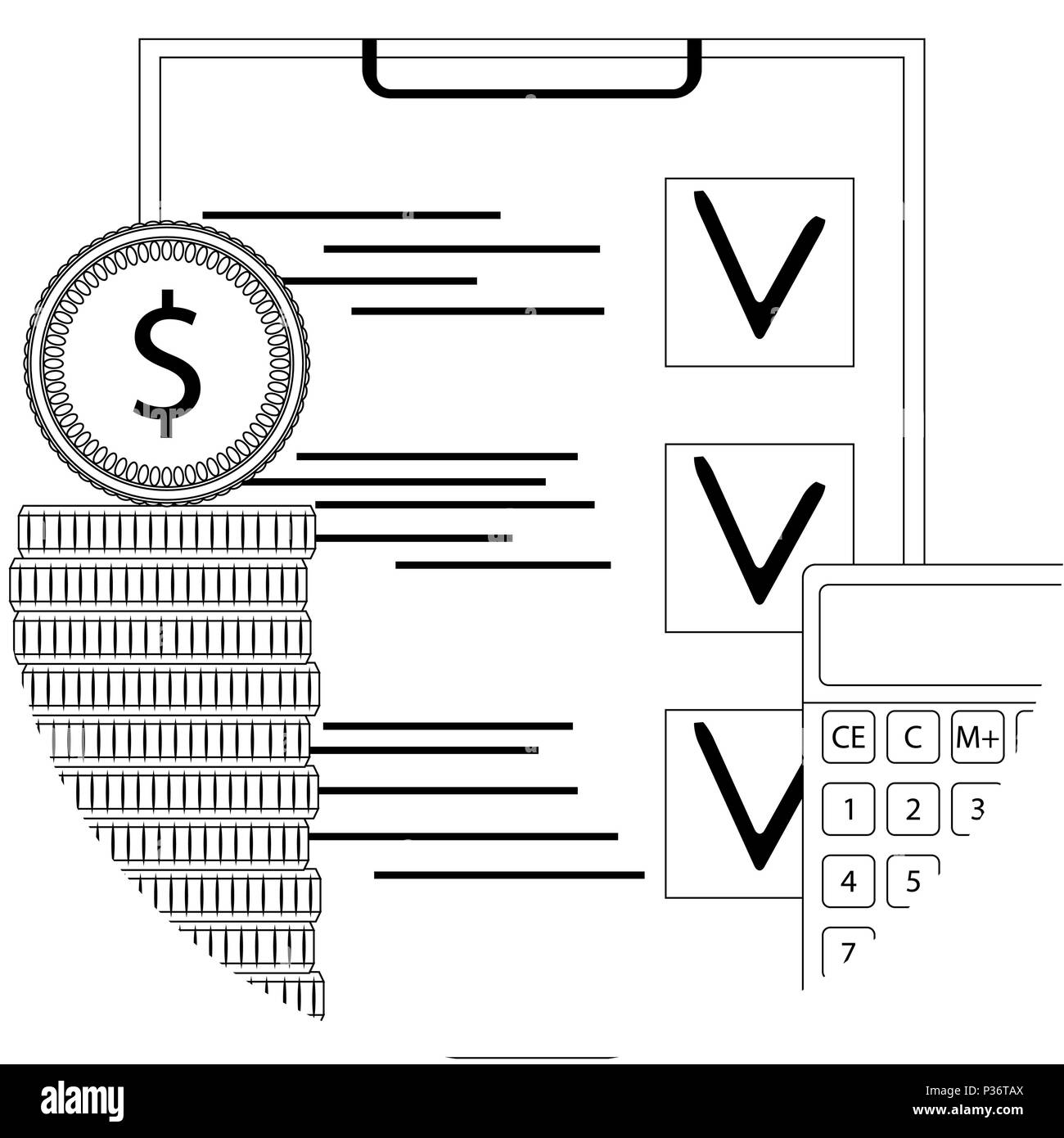 Audit finanziario icona linea. Elenco di controllo di ispezione capitale, guadagni scartoffie, illustrazione vettoriale Illustrazione Vettoriale