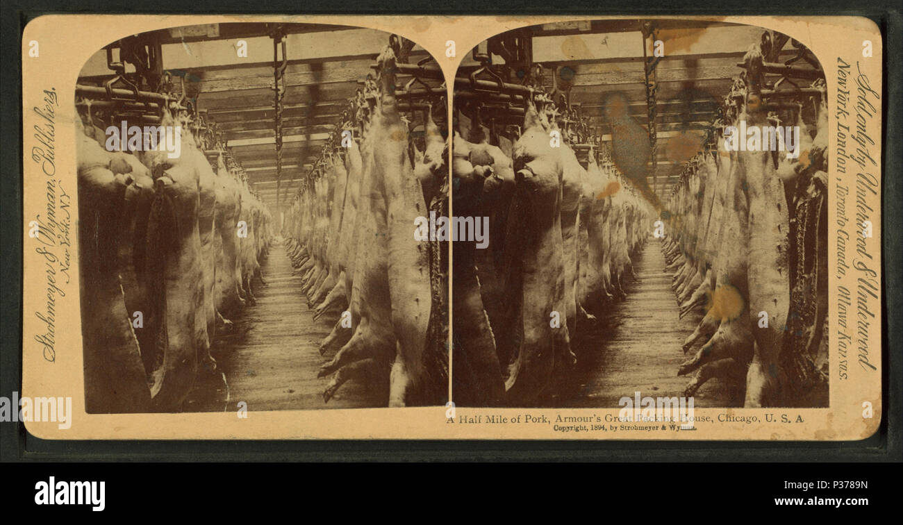 11 un mezzo miglio di carne di maiale, armature della grande casa di imballaggio, Chicago, Ill, da Robert N. Dennis raccolta di vista stereoscopica 4 Foto Stock