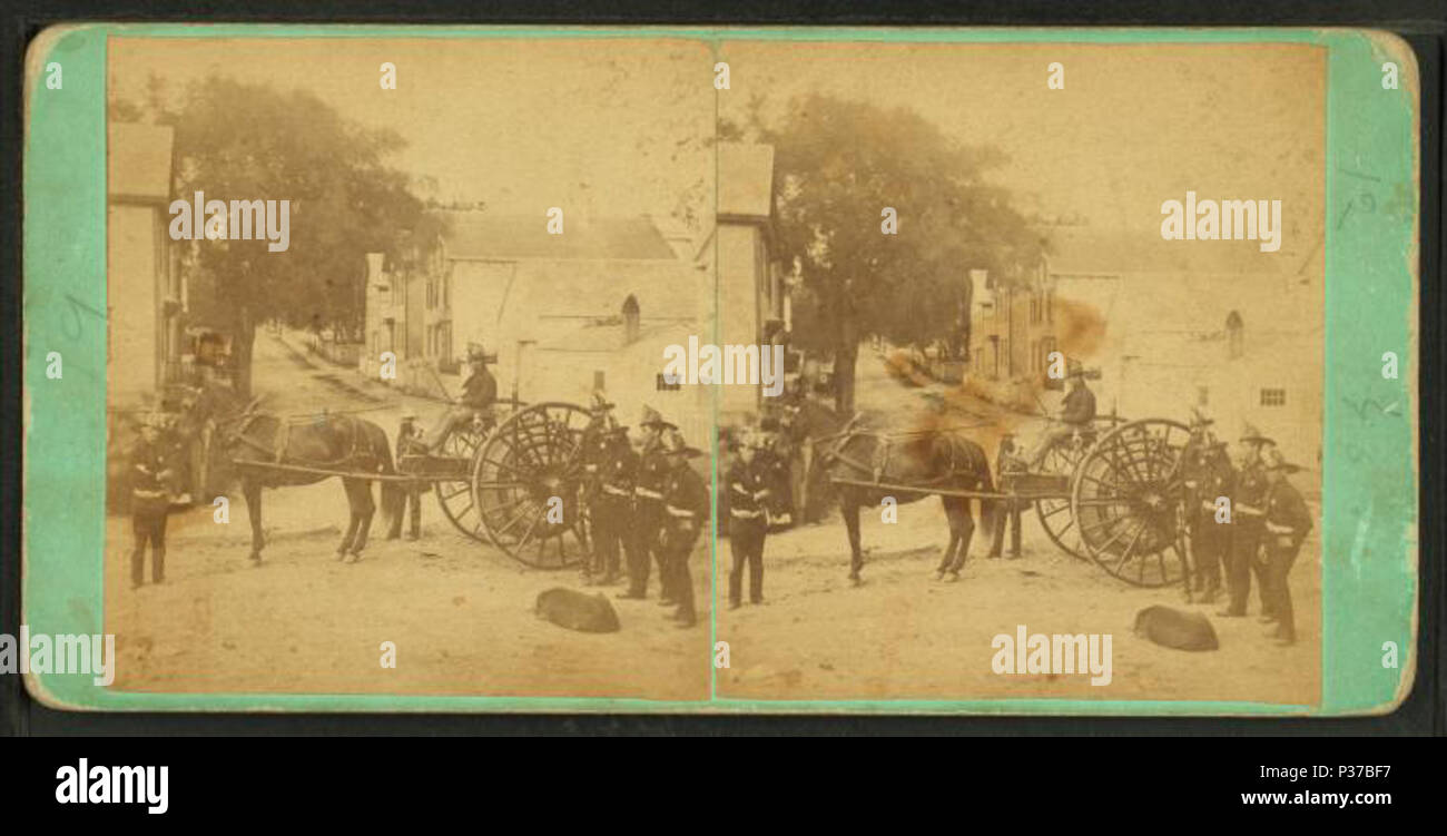 . Le attrezzature antincendio, tubo flessibile carrello e gli uomini in uniforme. Copertura: 1865?-1903. Fonte Imprint: 1865?-1903.. Elemento digitale pubblicata 8-31-2005; aggiornato 2-12-2009. 105 Equipaggiamento antincendio, tubo flessibile carrello e gli uomini in uniforme, da Joseph H. Warren Foto Stock